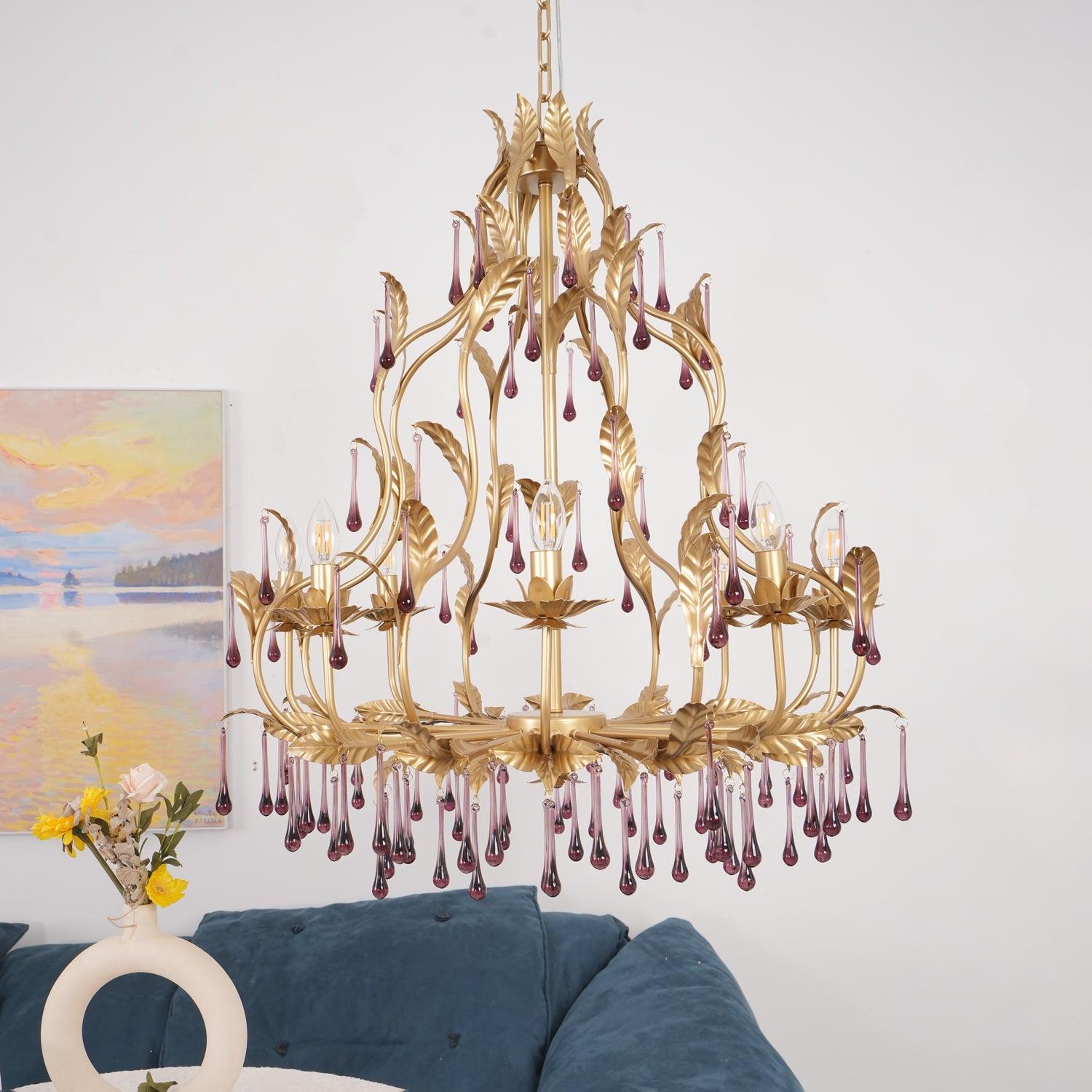 Amethyst Drops Glass Chandelier - Blowlighting