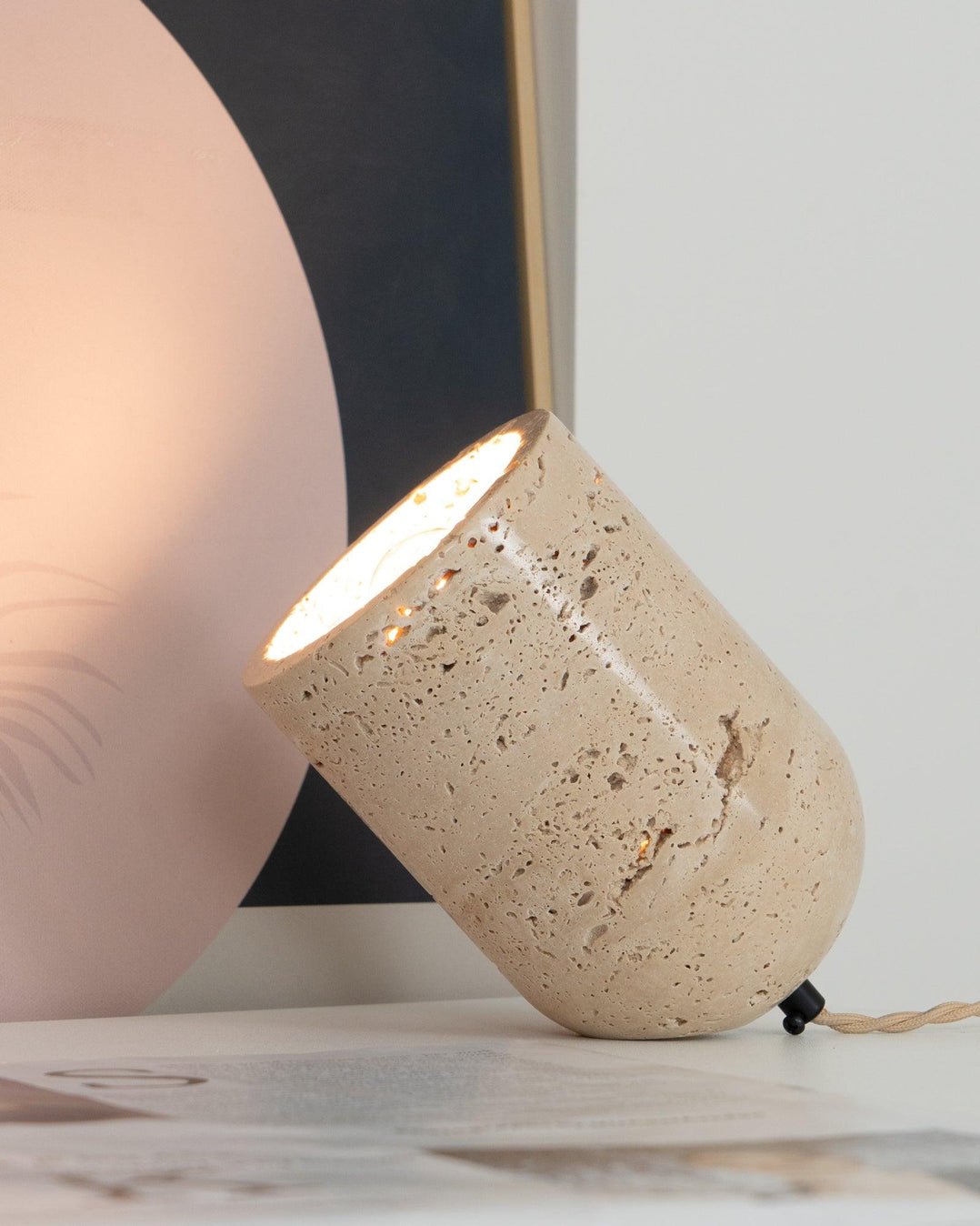 Mysilarae Tapered Block Travertine Table Lamp - Blowlighting