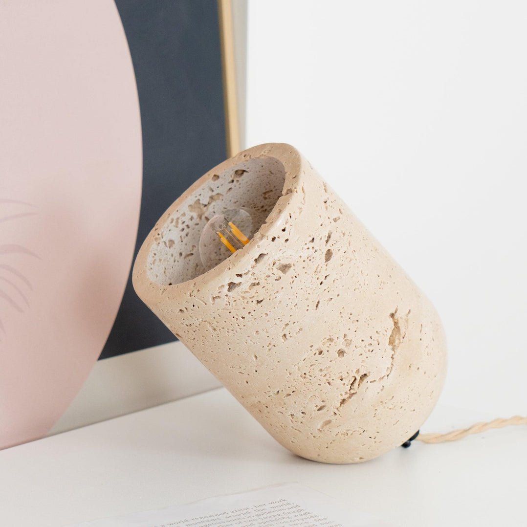Mysilarae Tapered Block Travertine Table Lamp - Blowlighting