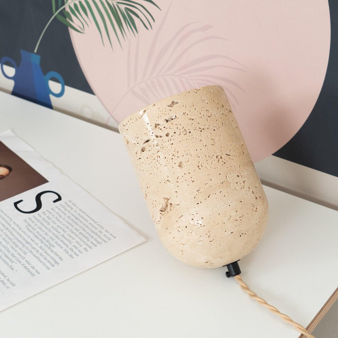Mysilarae Tapered Block Travertine Table Lamp - Blowlighting