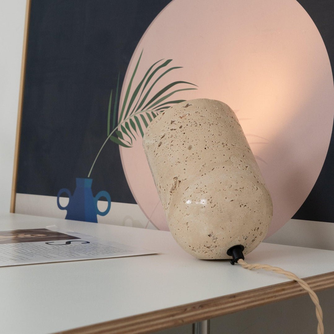 Mysilarae Tapered Block Travertine Table Lamp - Blowlighting