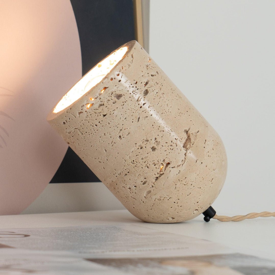 Mysilarae Tapered Block Travertine Table Lamp - Blowlighting