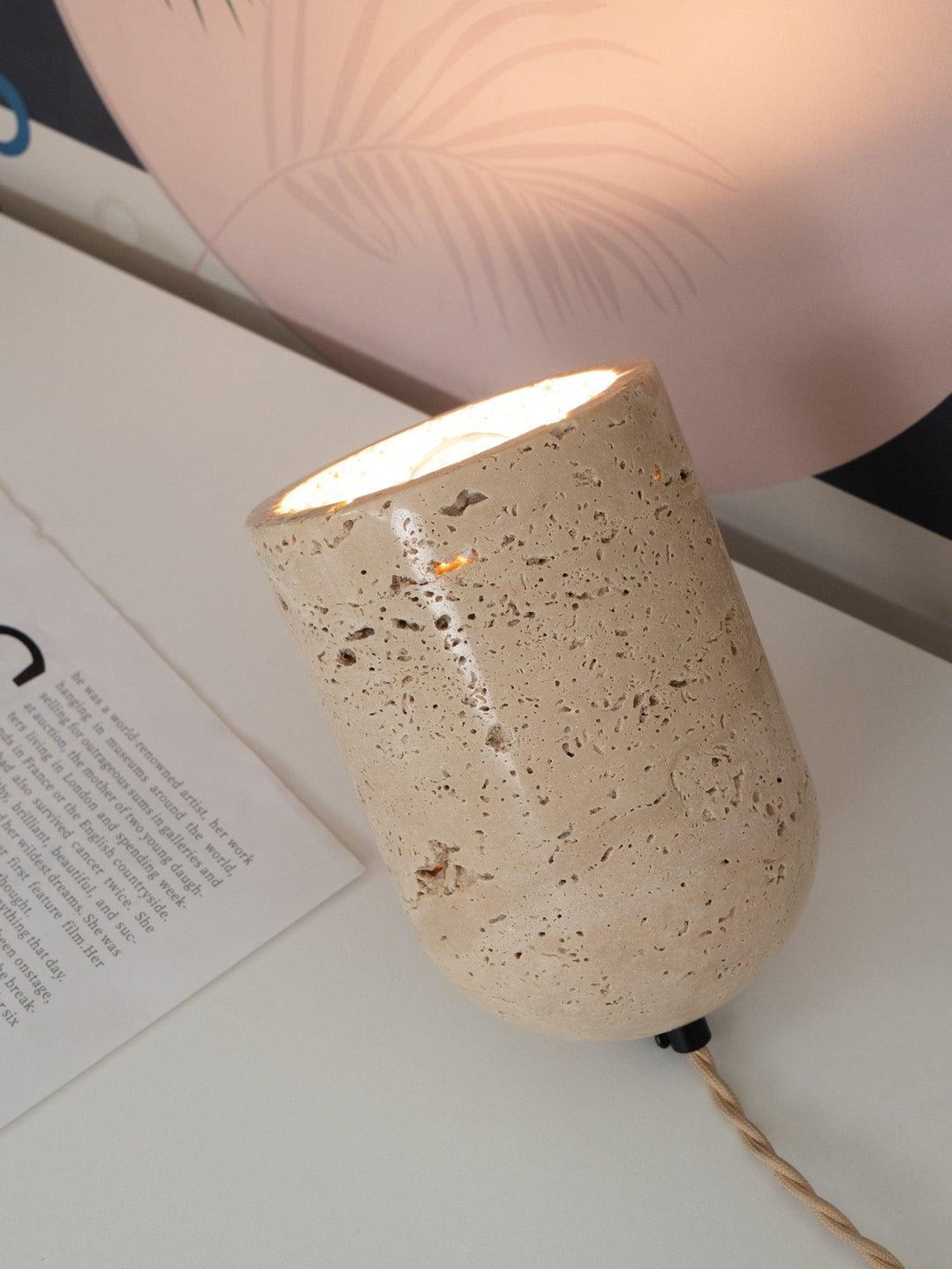 Mysilarae Tapered Block Travertine Table Lamp - Blowlighting