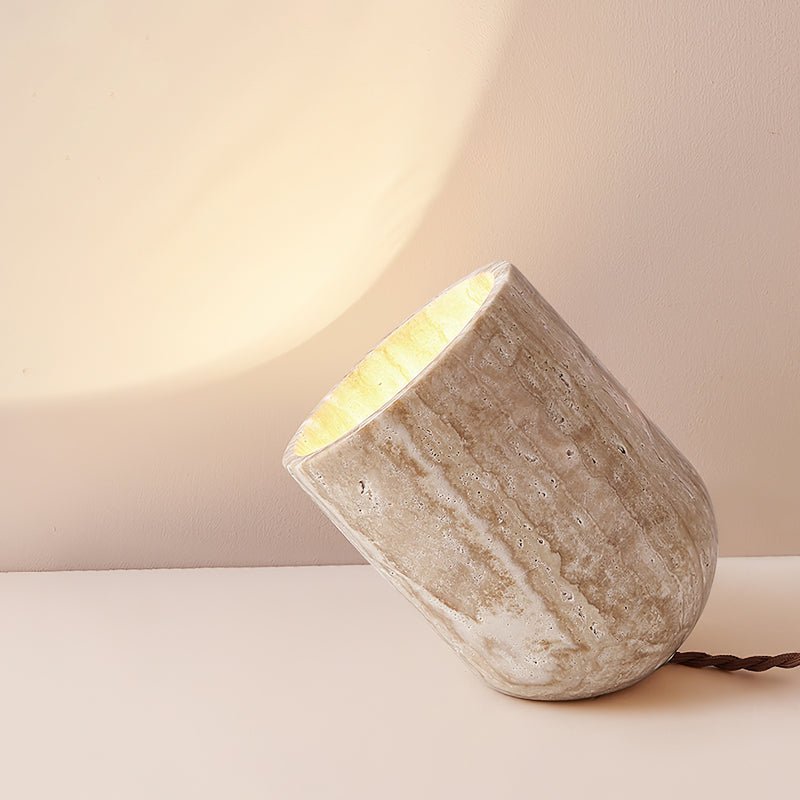 Mysilarae Tapered Block Travertine Table Lamp - Blowlighting