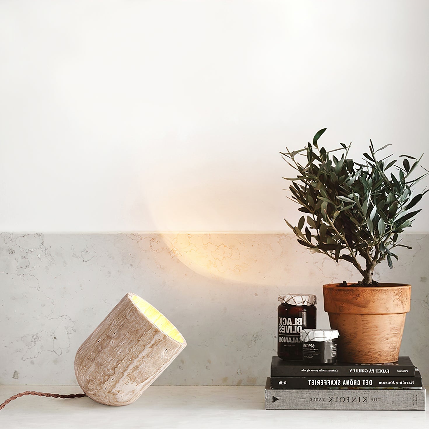 Mysilarae Tapered Block Travertine Table Lamp - Blowlighting
