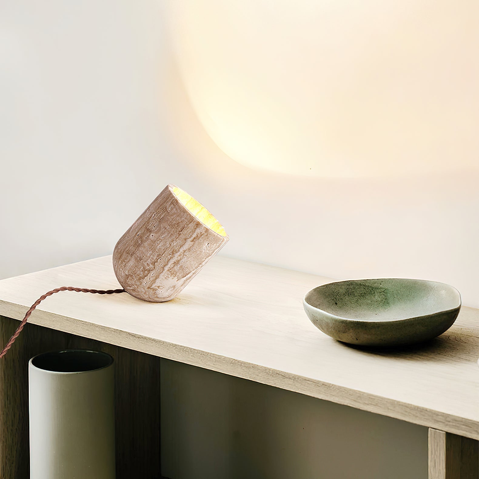 Mysilarae Tapered Block Travertine Table Lamp - Blowlighting