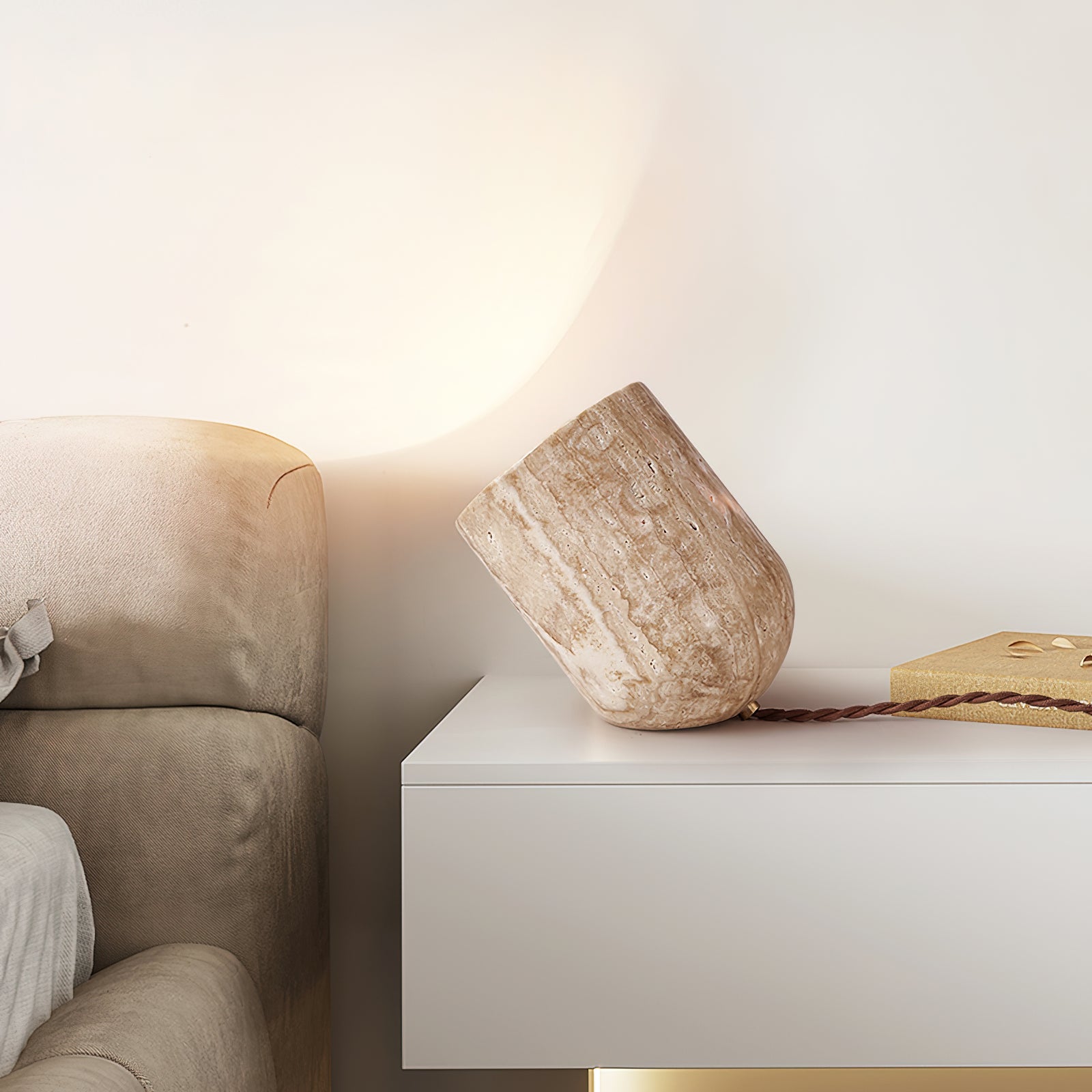 Mysilarae Tapered Block Travertine Table Lamp - Blowlighting