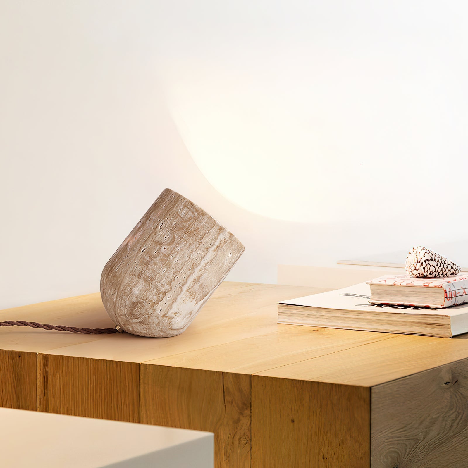 Mysilarae Tapered Block Travertine Table Lamp - Blowlighting