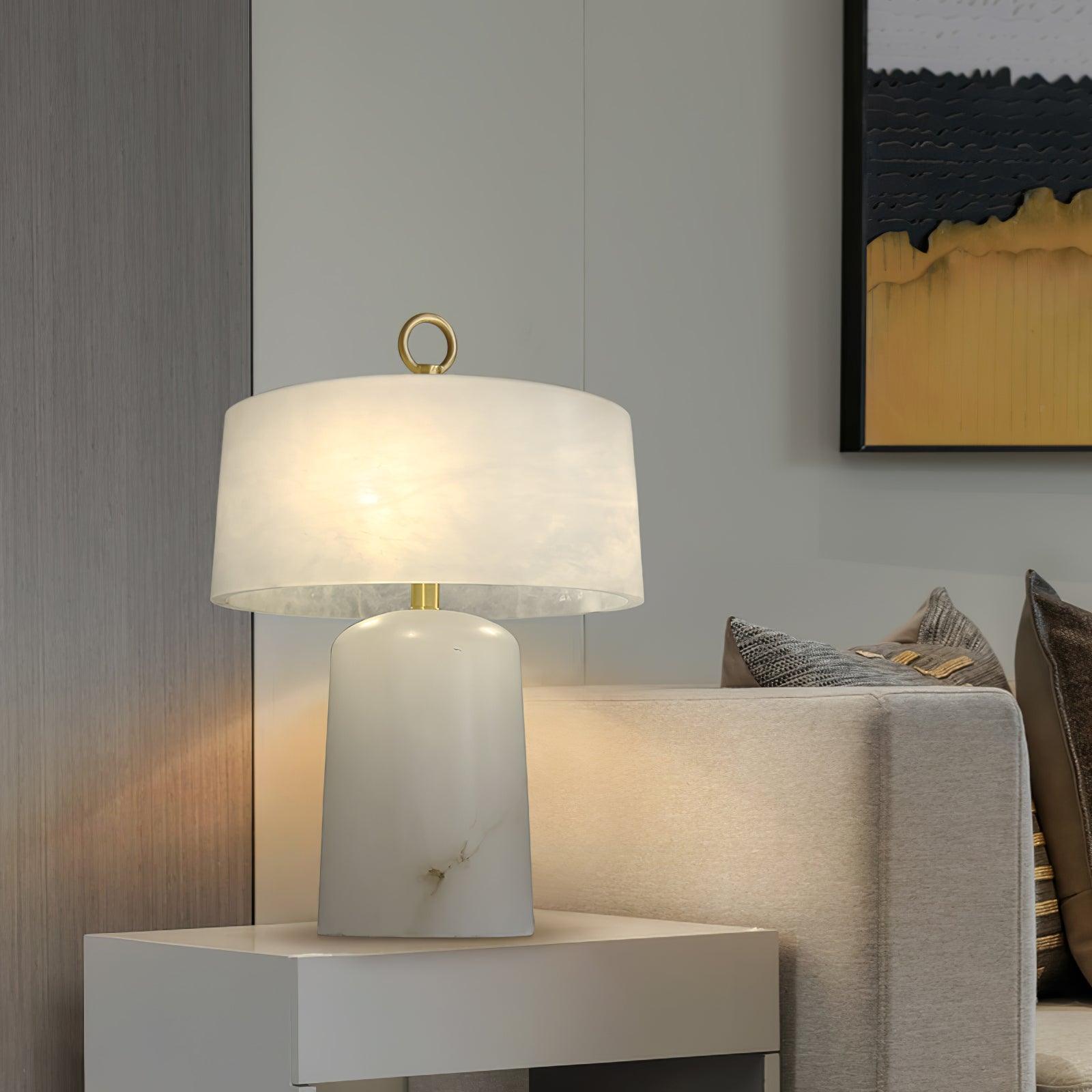 Eurvynyra Drum Alabaster Table Lamp - Blowlighting