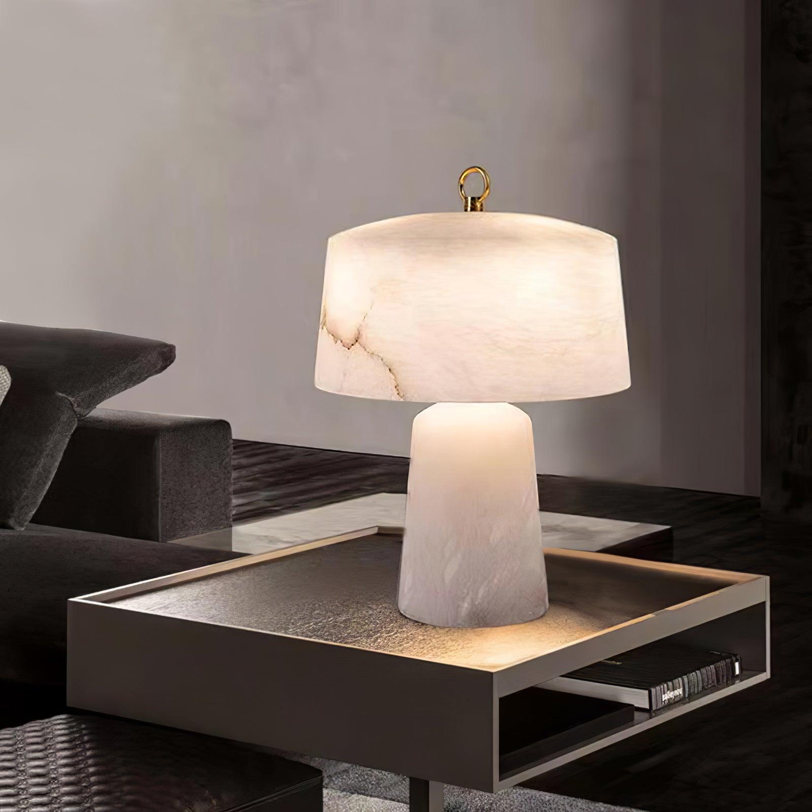 Eurvynyra Drum Alabaster Table Lamp - Blowlighting