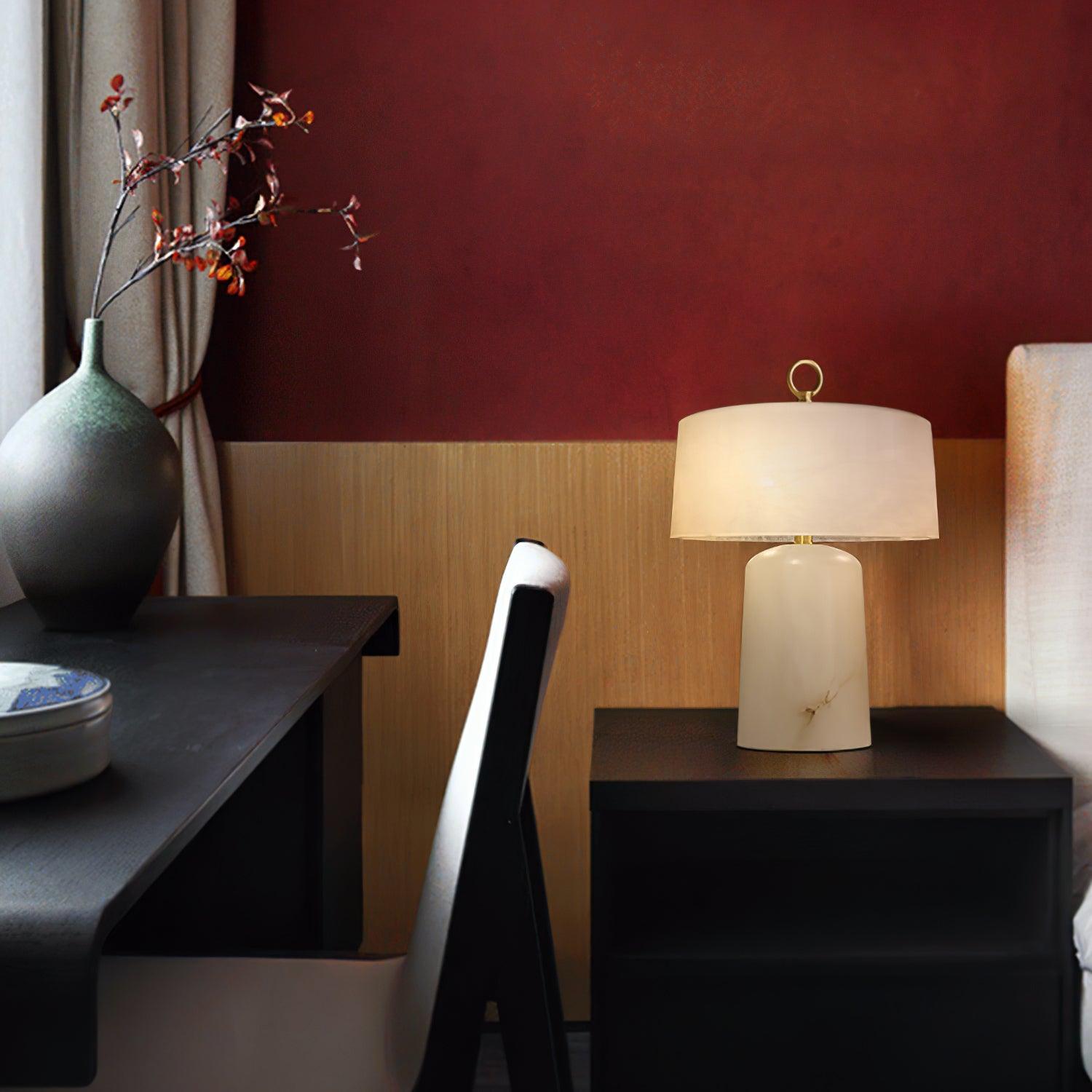 Eurvynyra Drum Alabaster Table Lamp - Blowlighting