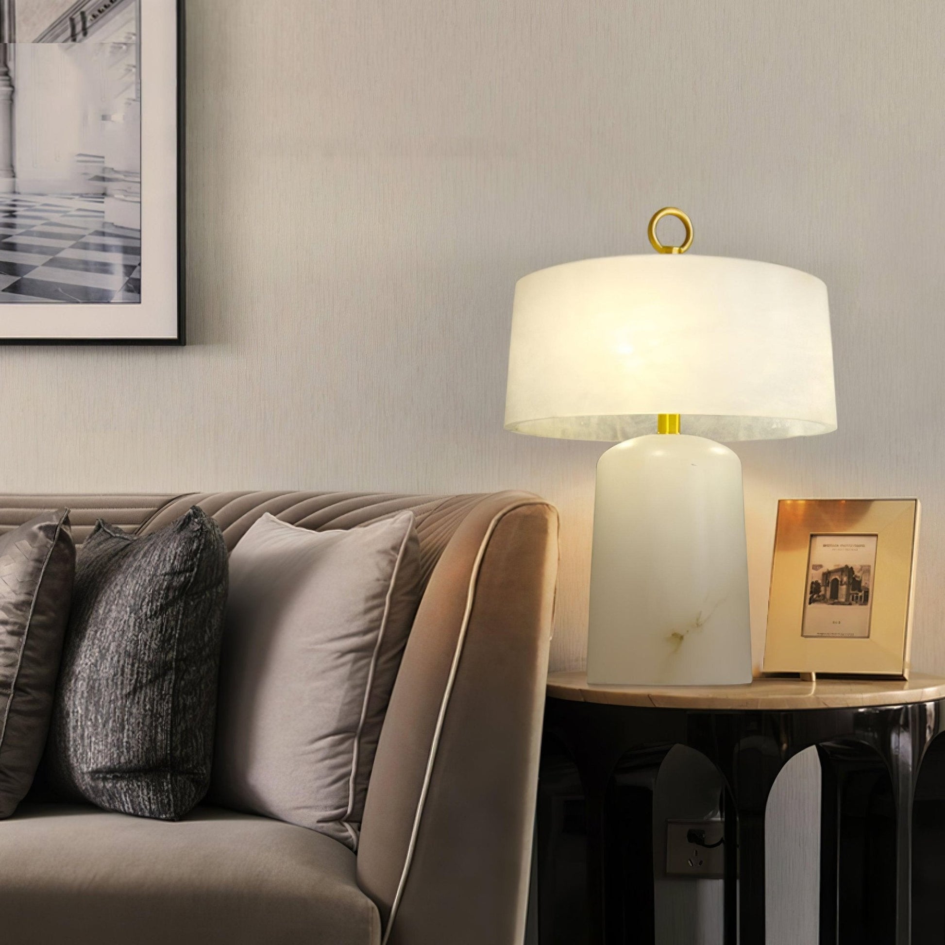 Eurvynyra Drum Alabaster Table Lamp - Blowlighting