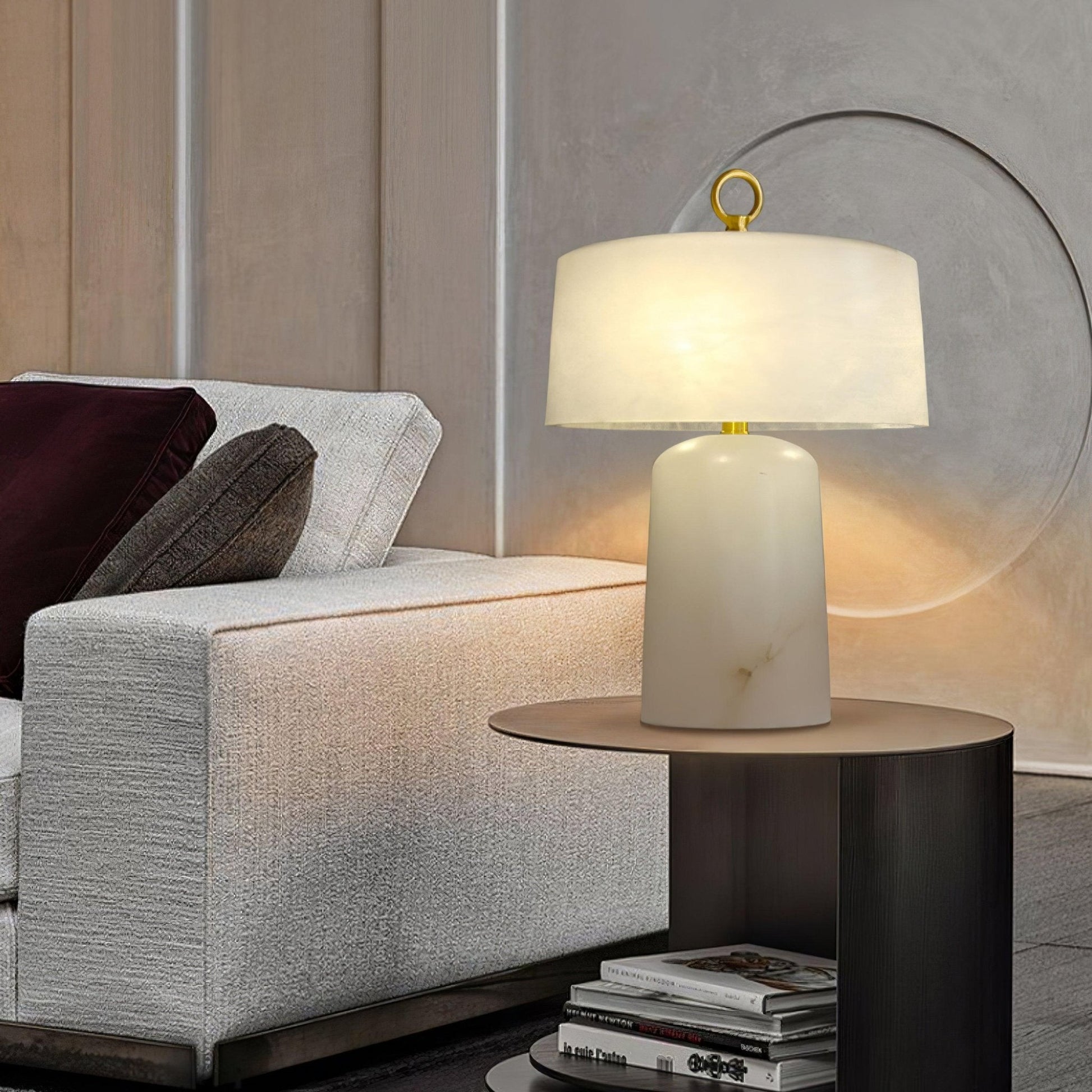 Eurvynyra Drum Alabaster Table Lamp - Blowlighting
