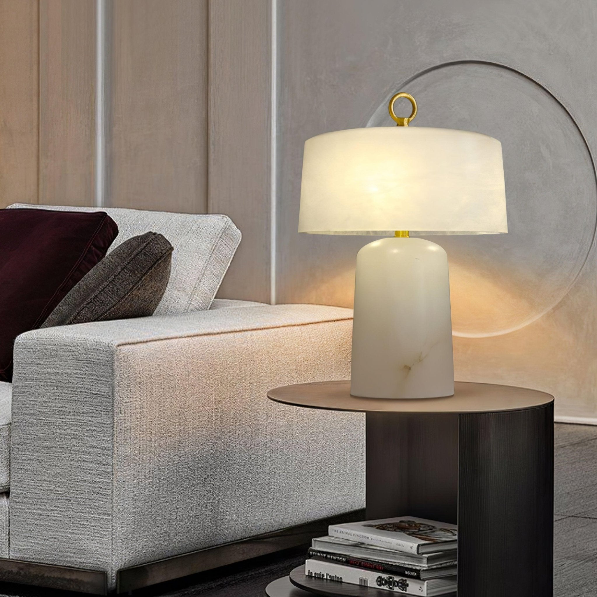 Eurvynyra Drum Alabaster Table Lamp - Blowlighting