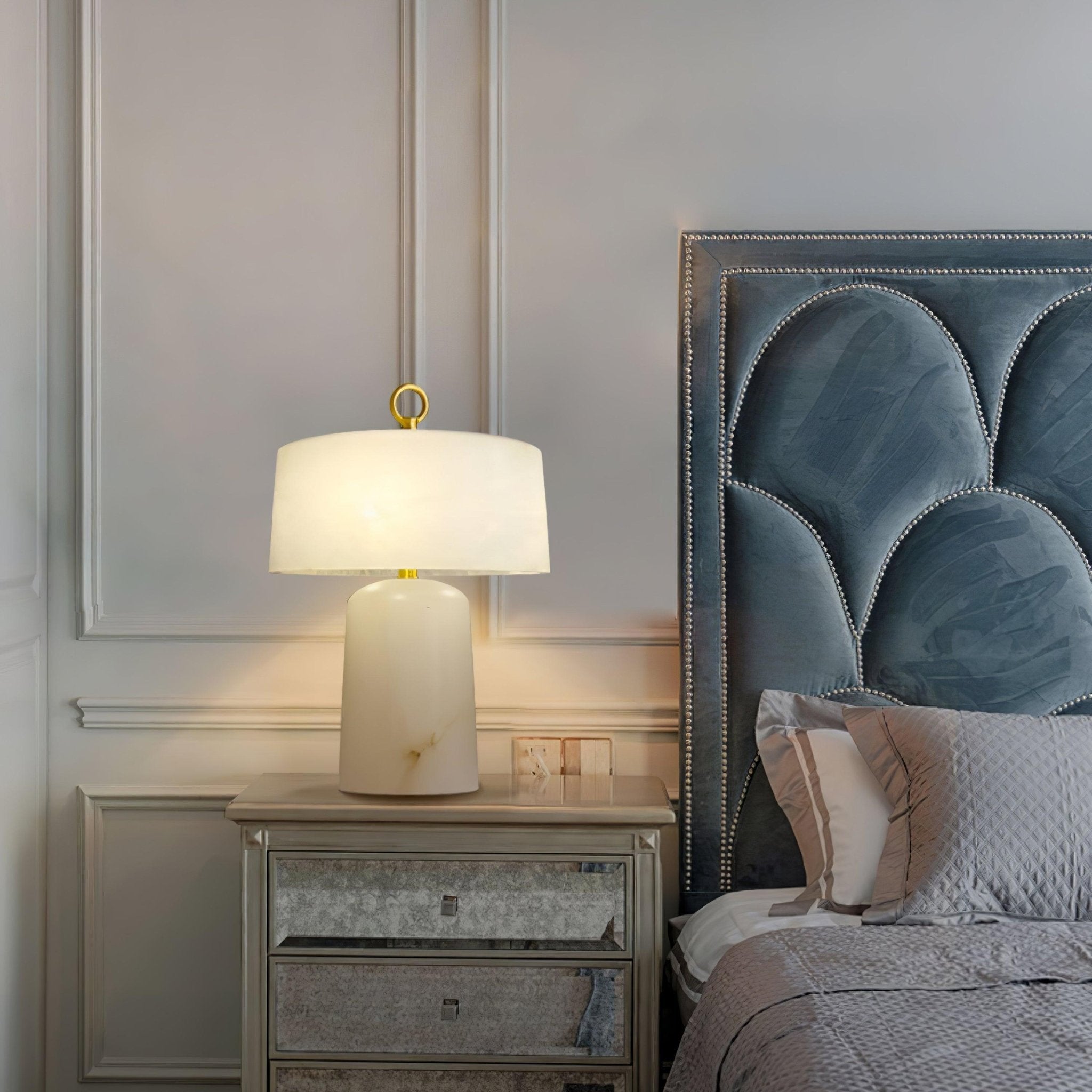 Eurvynyra Drum Alabaster Table Lamp - Blowlighting
