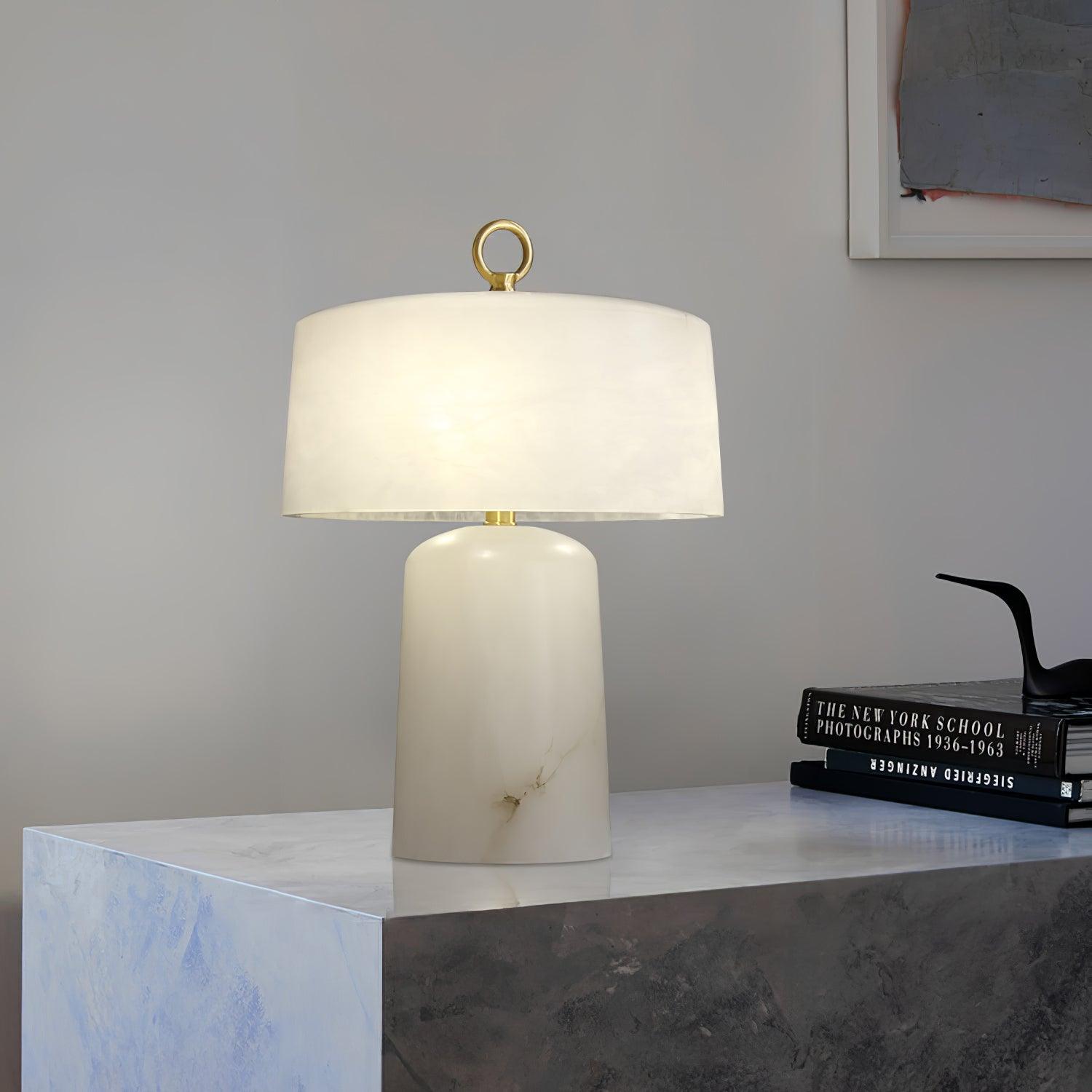 Eurvynyra Drum Alabaster Table Lamp - Blowlighting