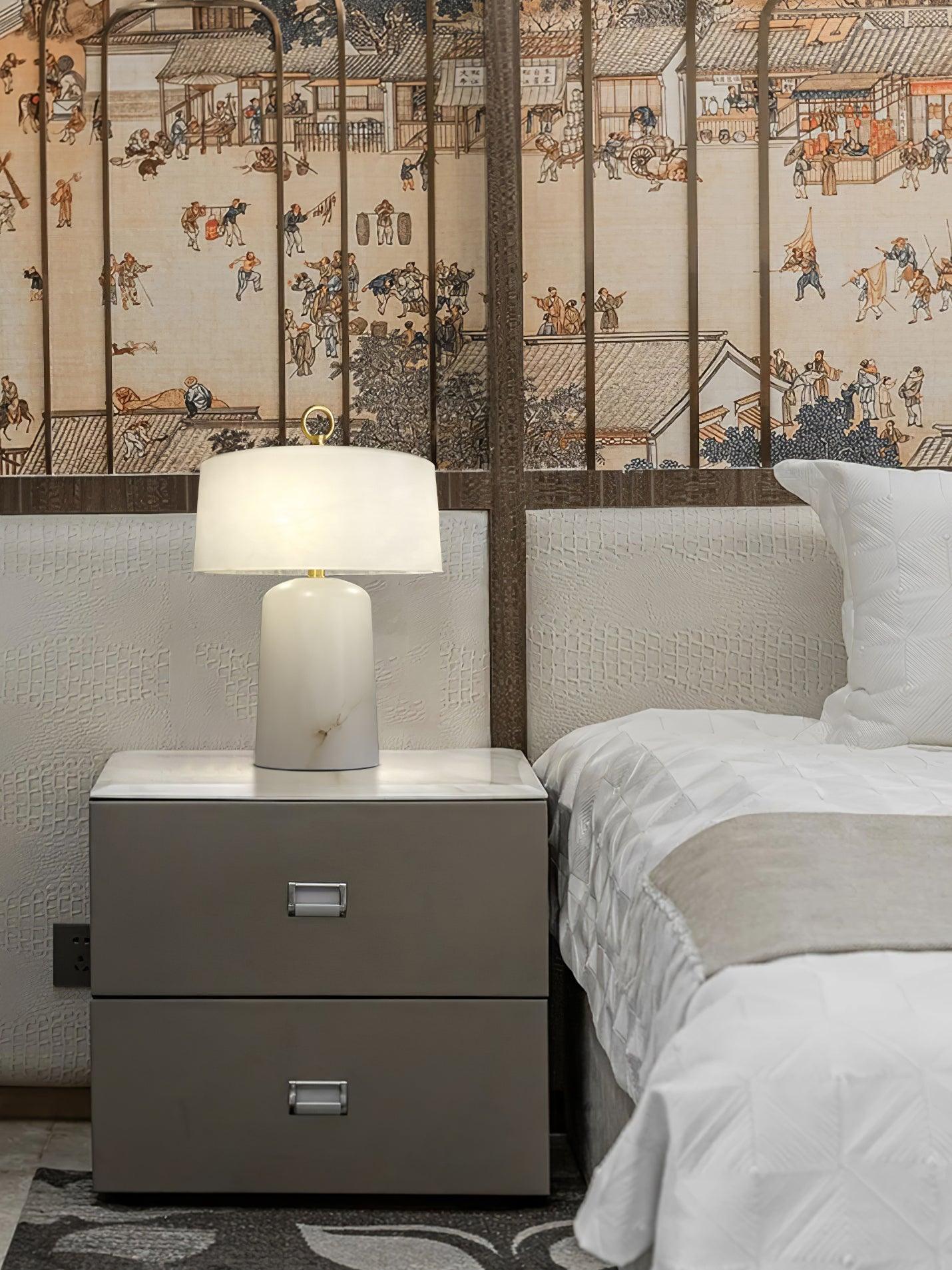 Eurvynyra Drum Alabaster Table Lamp - Blowlighting