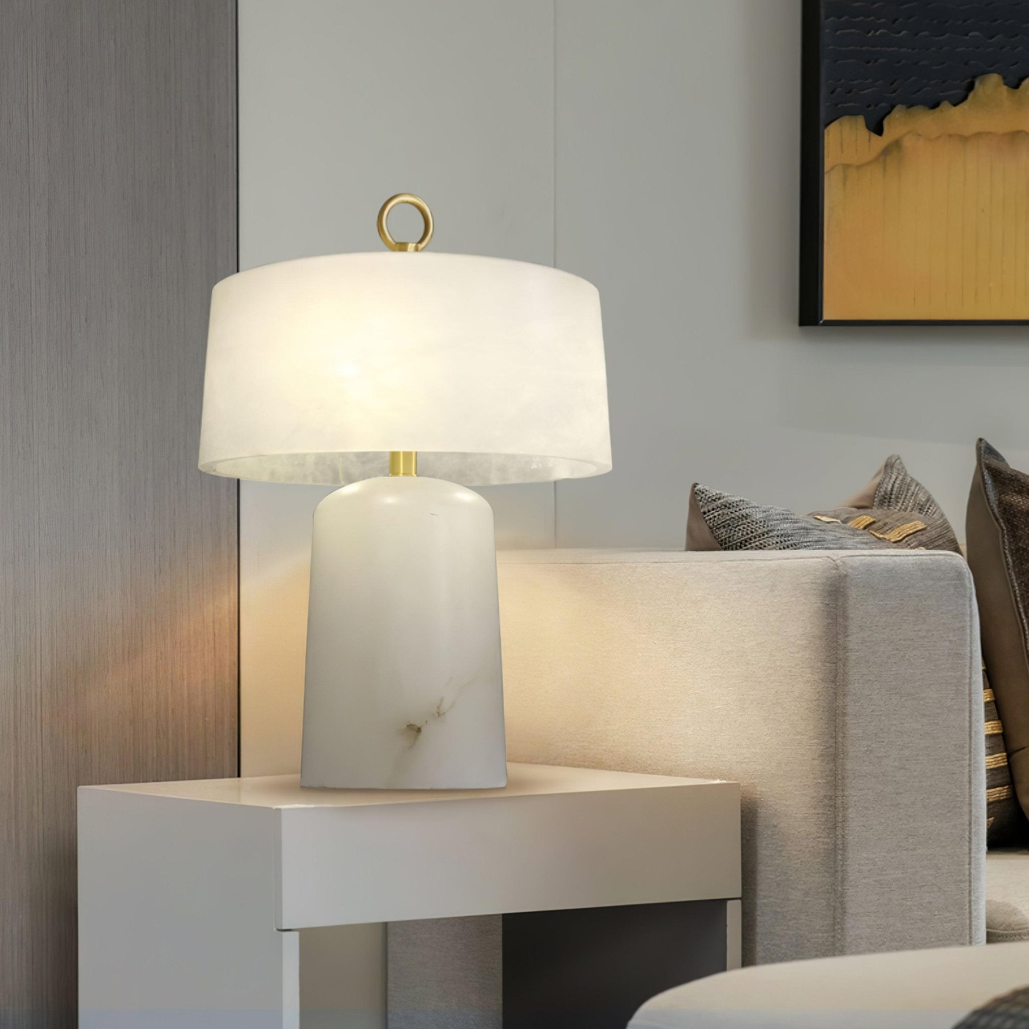 Eurvynyra Drum Alabaster Table Lamp - Blowlighting