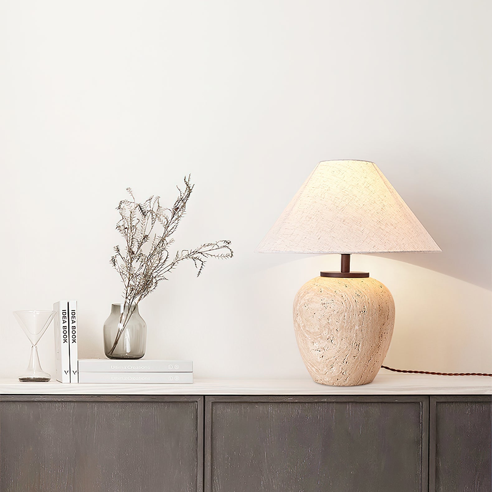 Cazorus Globular Travertine Table Lamp - Blowlighting