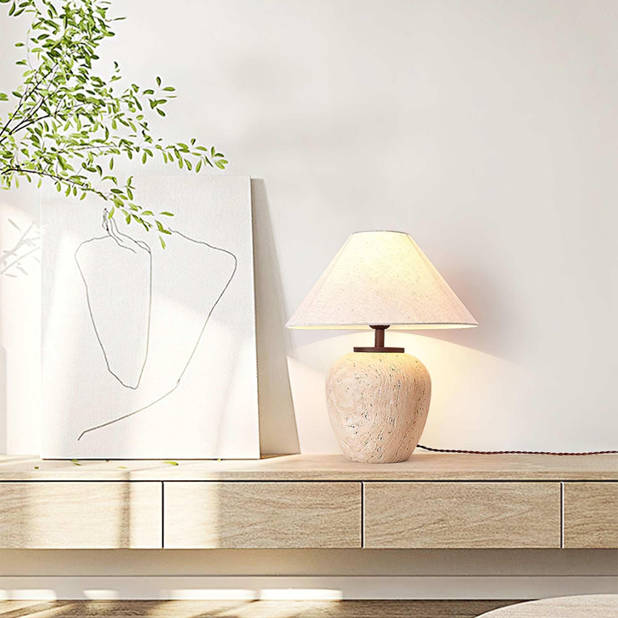 Cazorus Globular Travertine Table Lamp - Blowlighting