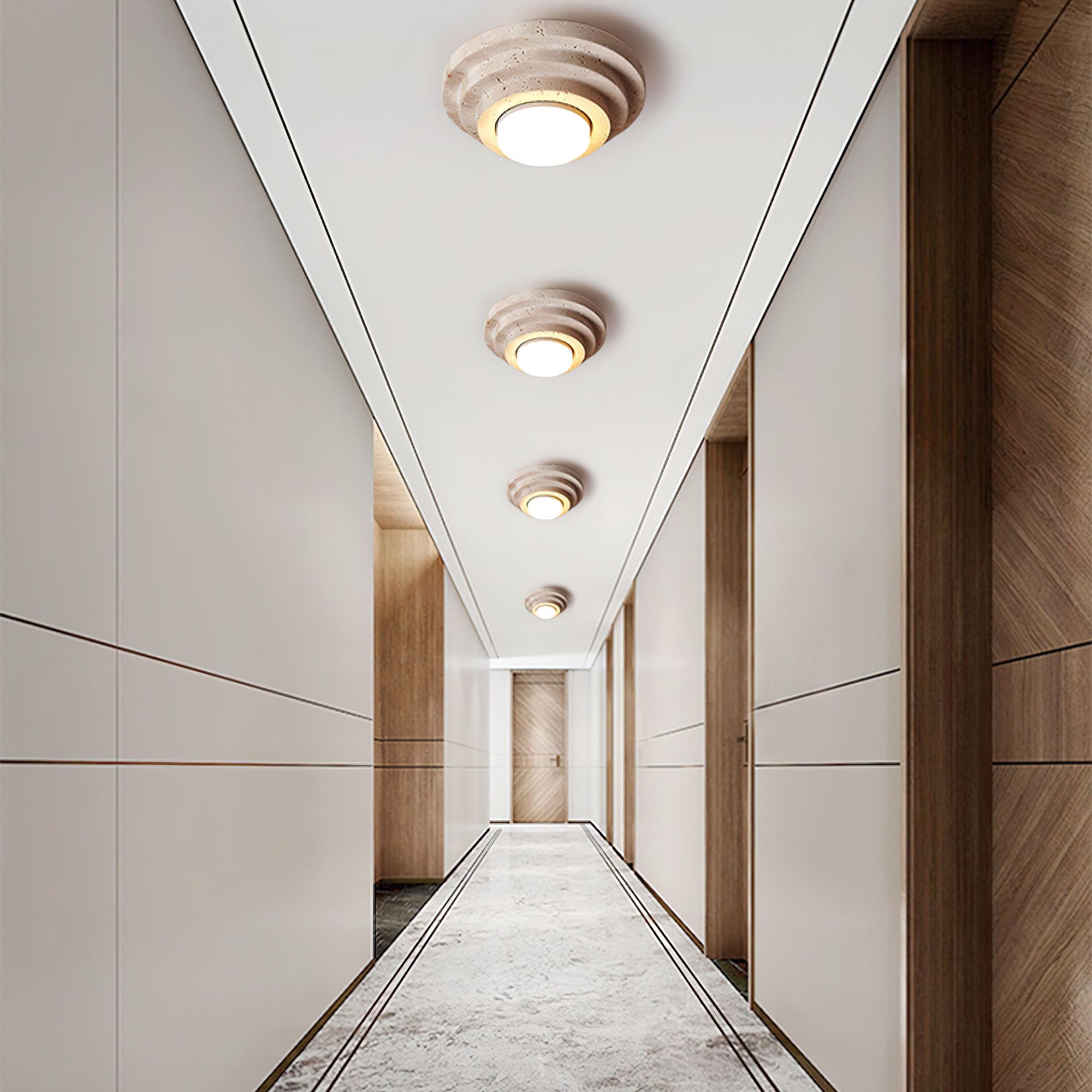 Zadoraris Tiered-Disc Travertine Ceiling Light - Blowlighting