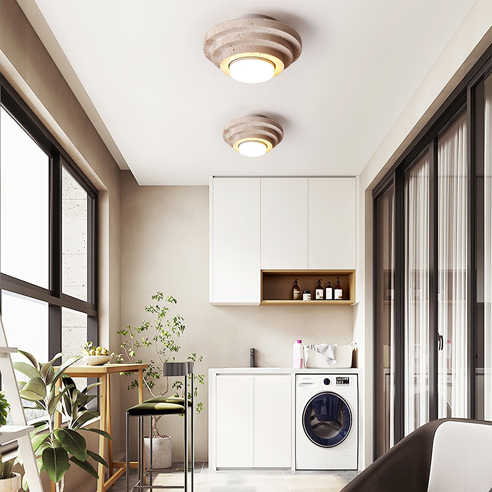 Zadoraris Tiered-Disc Travertine Ceiling Light - Blowlighting