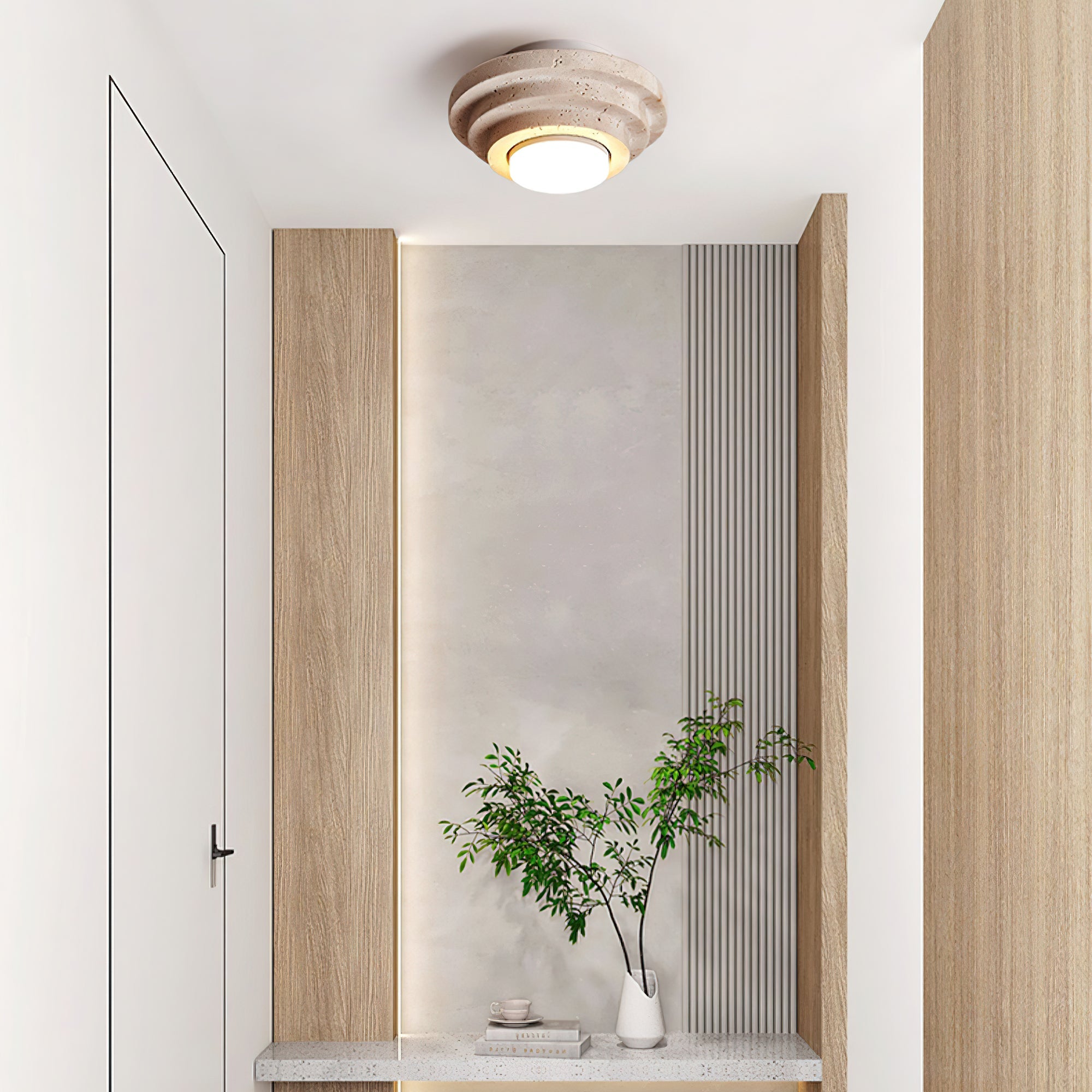 Zadoraris Tiered-Disc Travertine Ceiling Light - Blowlighting