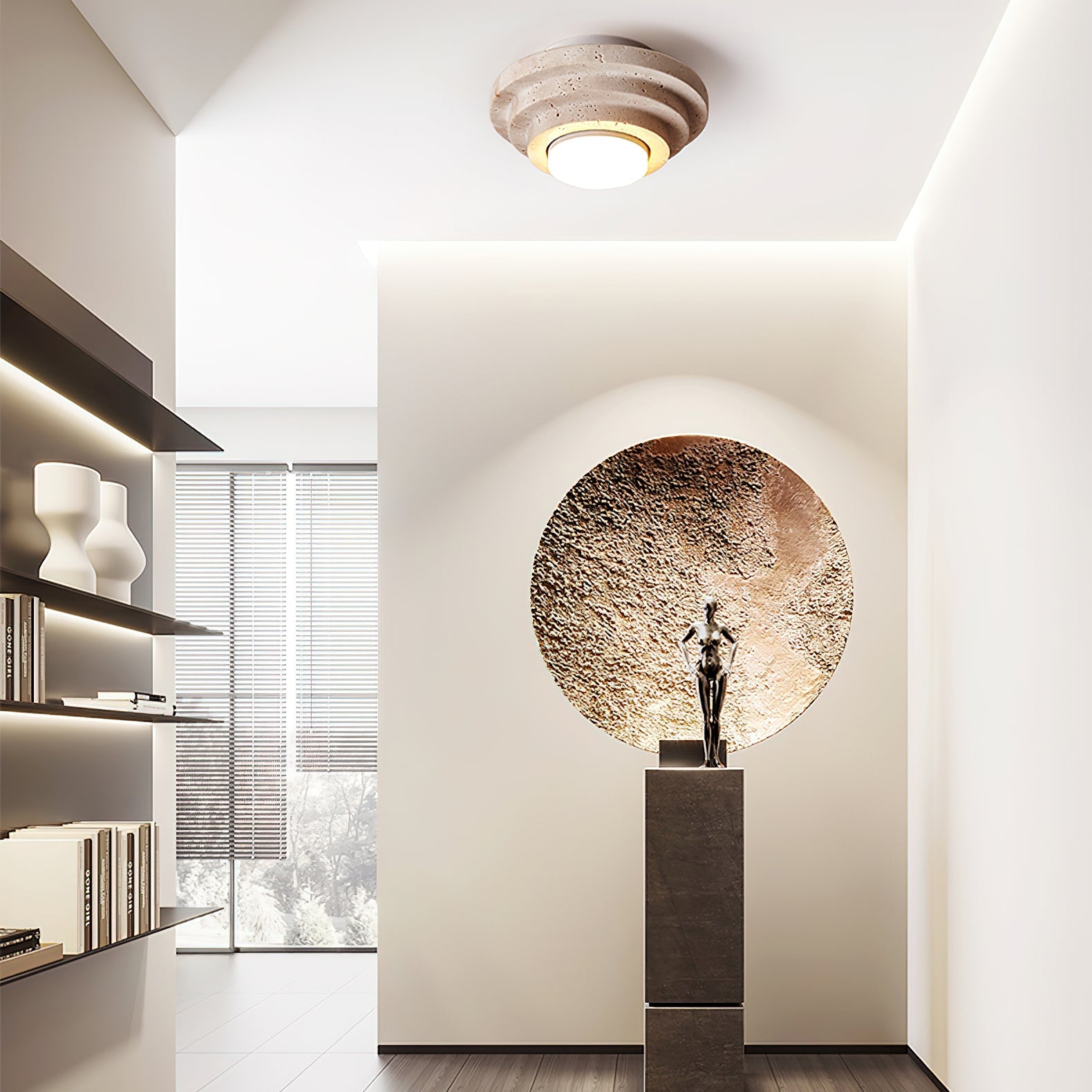 Zadoraris Tiered-Disc Travertine Ceiling Light - Blowlighting