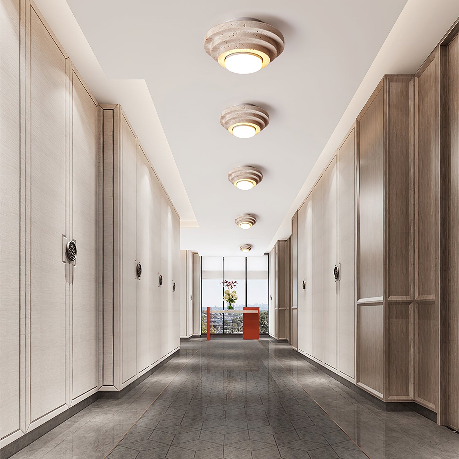 Zadoraris Tiered-Disc Travertine Ceiling Light - Blowlighting