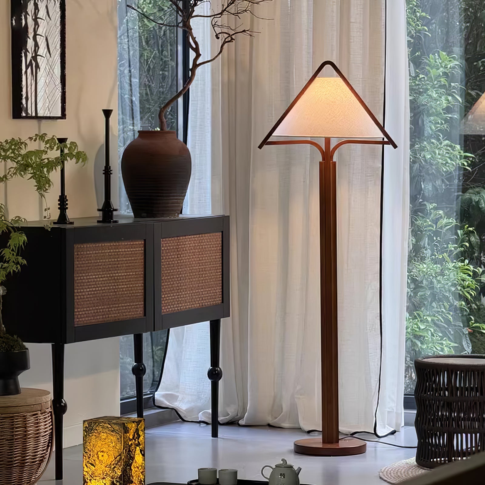 Ersolan Triangular Wood & Fabric Floor Lamp - Blowlighting
