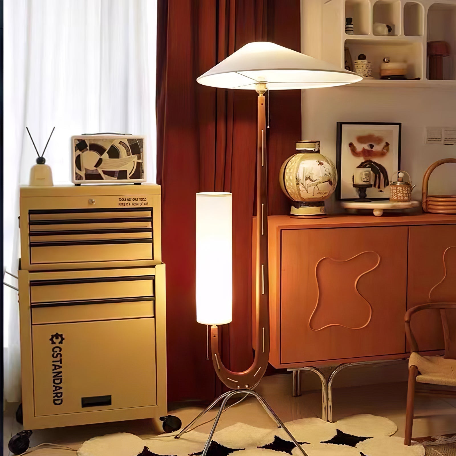 Ersolan Triangular Wood & Fabric Floor Lamp - Blowlighting