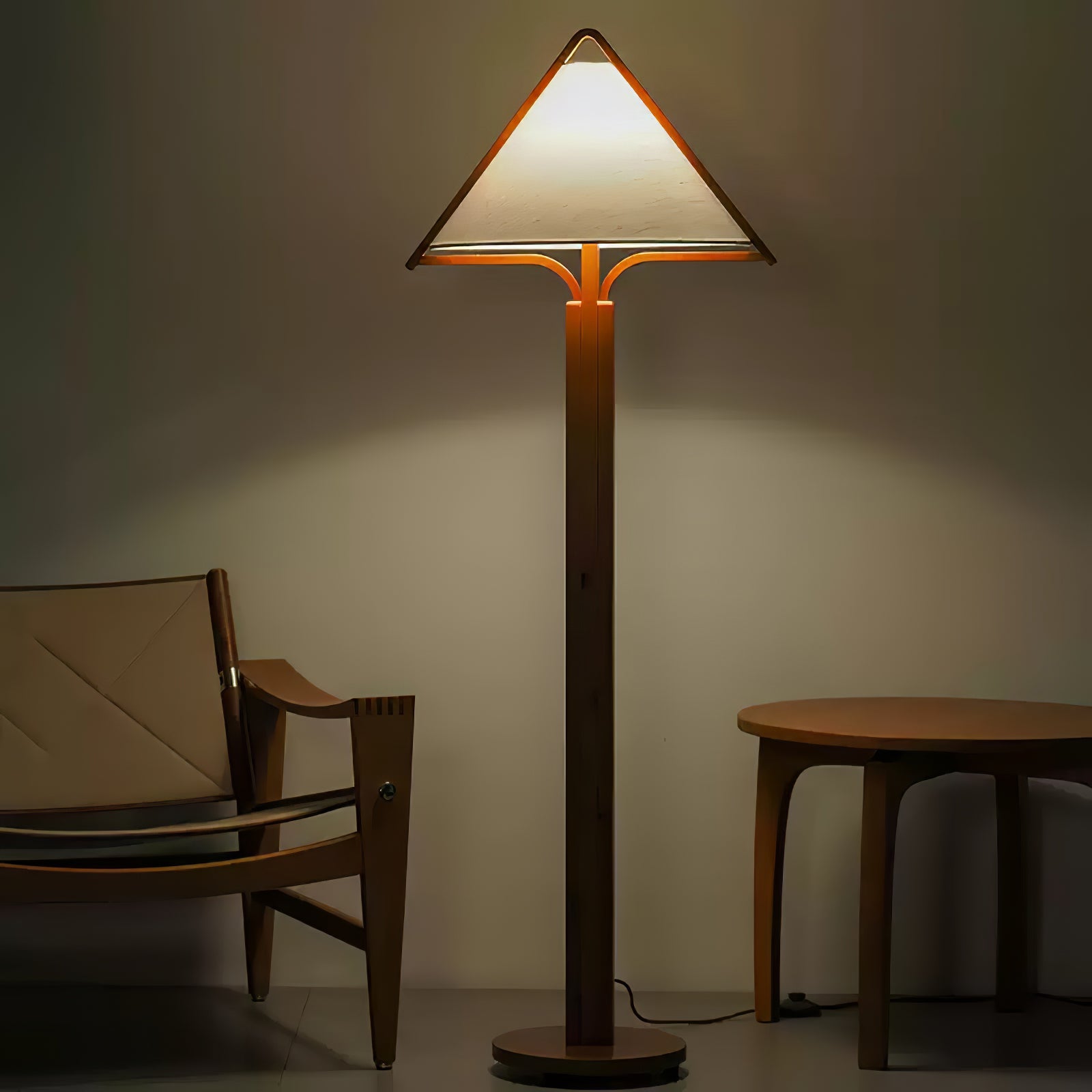 Ersolan Triangular Wood & Fabric Floor Lamp - Blowlighting