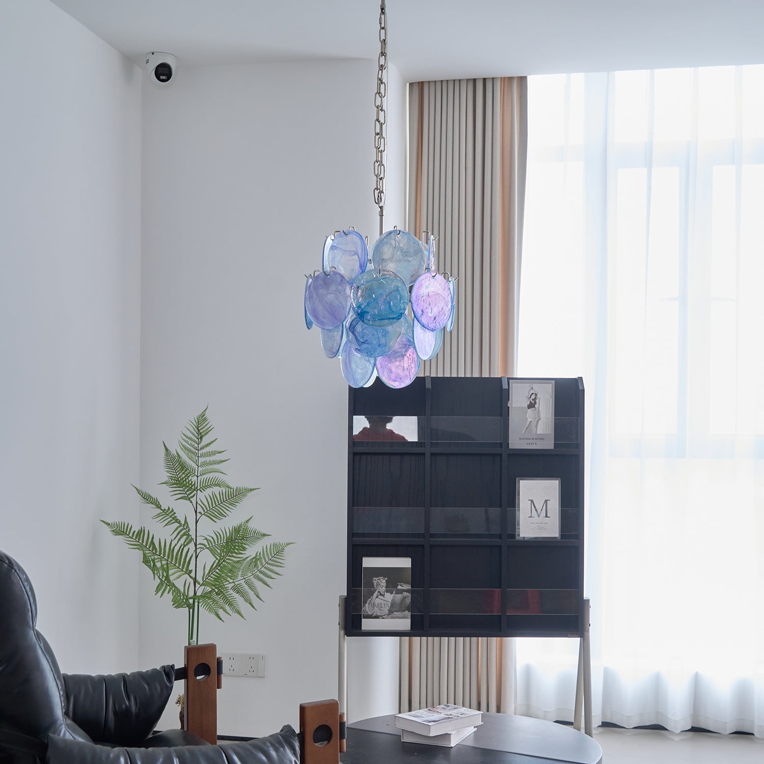 Aurora Chandelier Aqua Blue Murano Glass Disc Coastal - Blowlighting