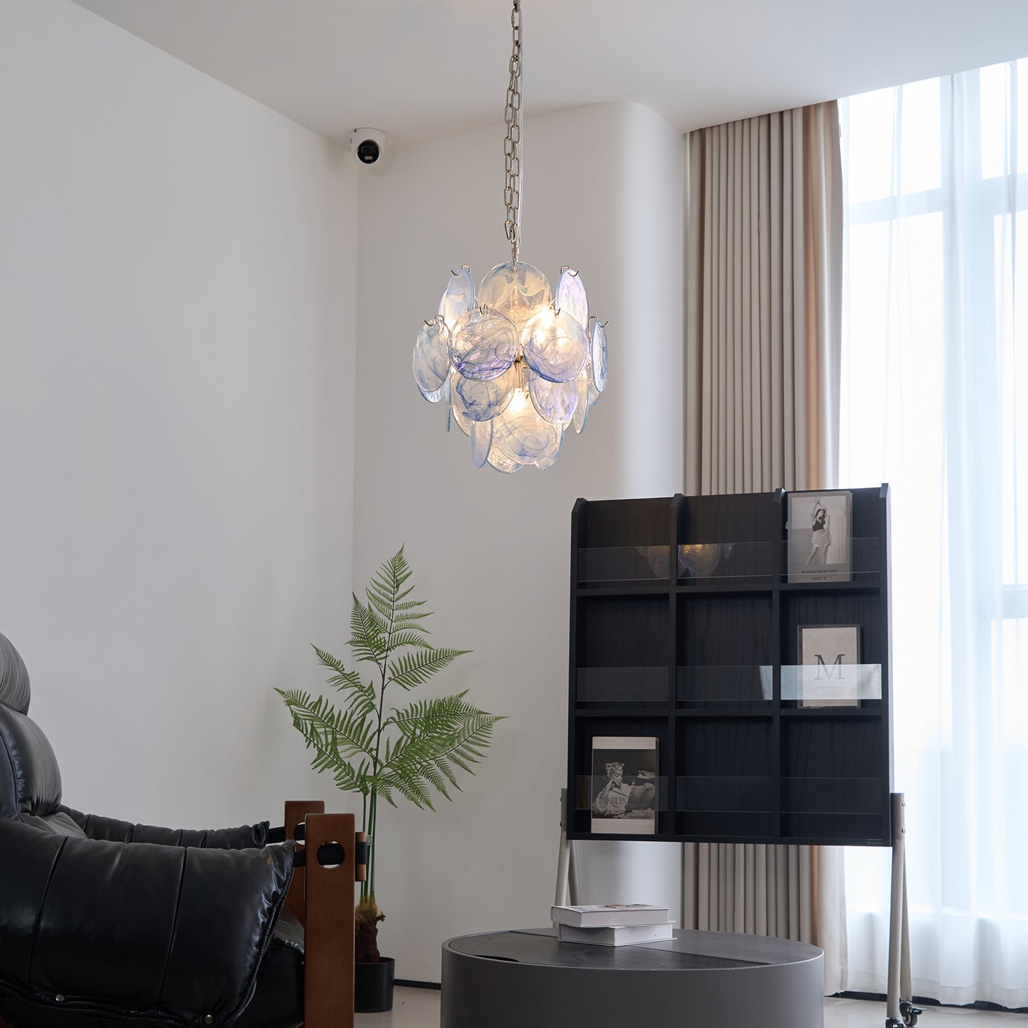 Aurora Chandelier Aqua Blue Murano Glass Disc Coastal - Blowlighting