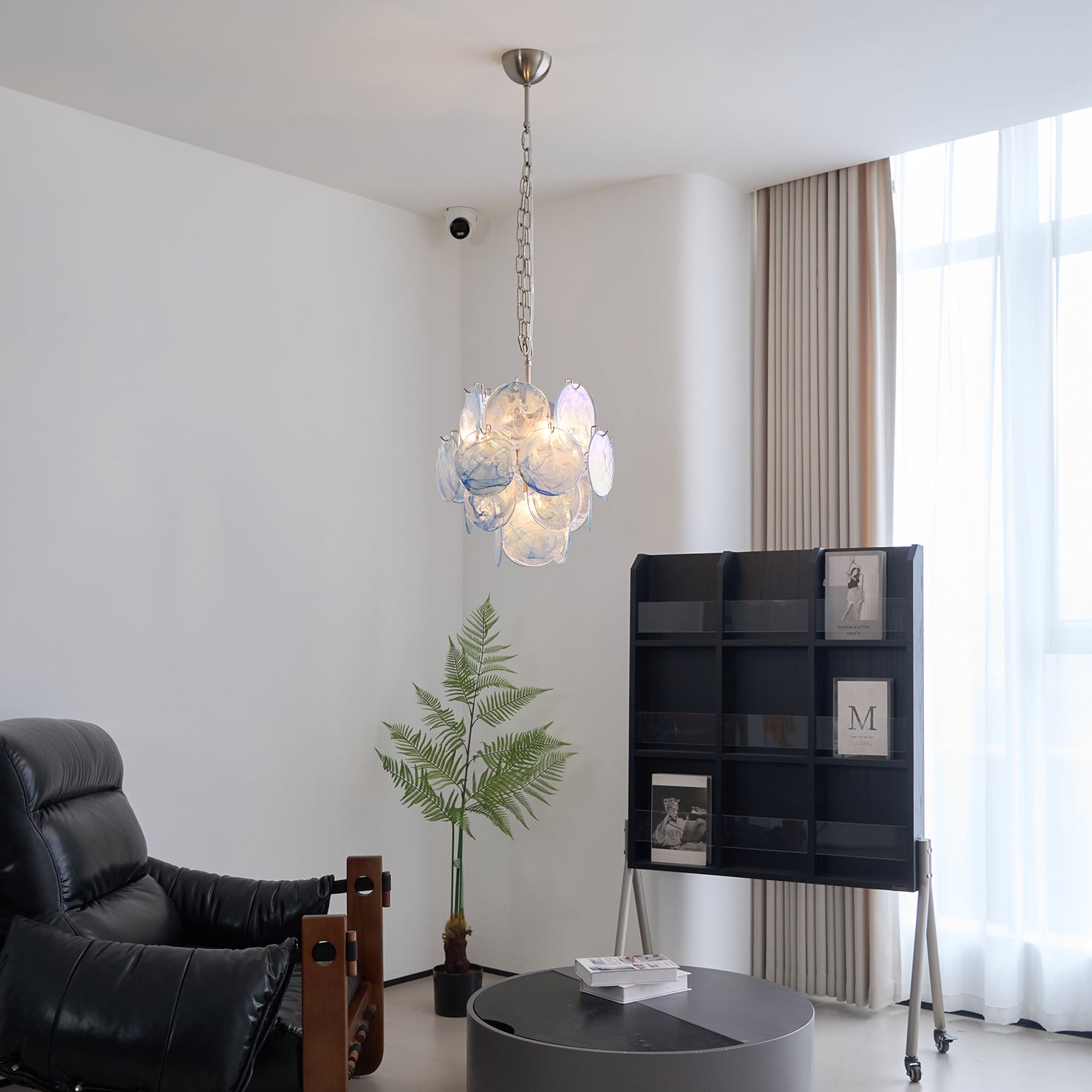 Aurora Chandelier Aqua Blue Murano Glass Disc Coastal - Blowlighting