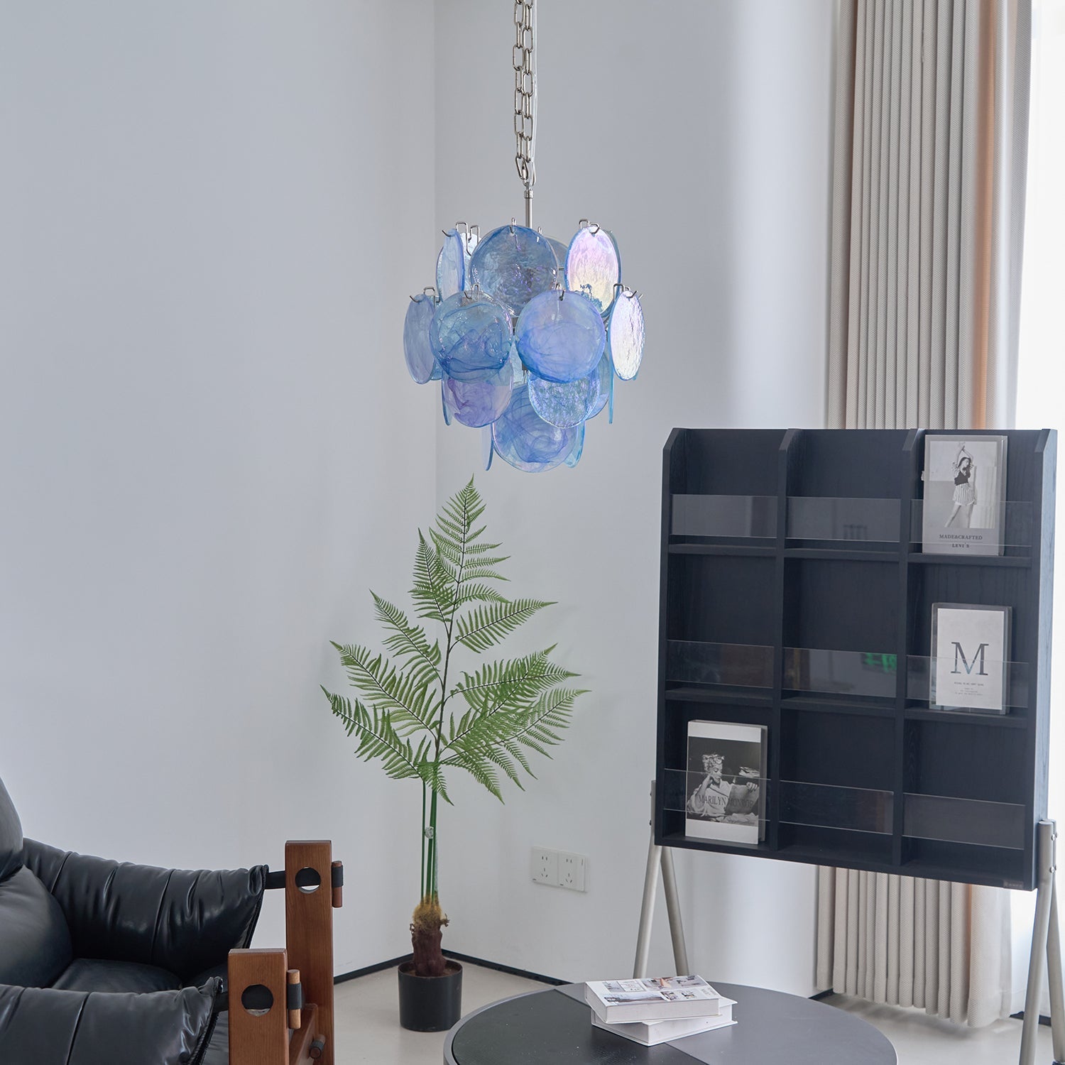 Aurora Chandelier Aqua Blue Murano Glass Disc Coastal - Blowlighting