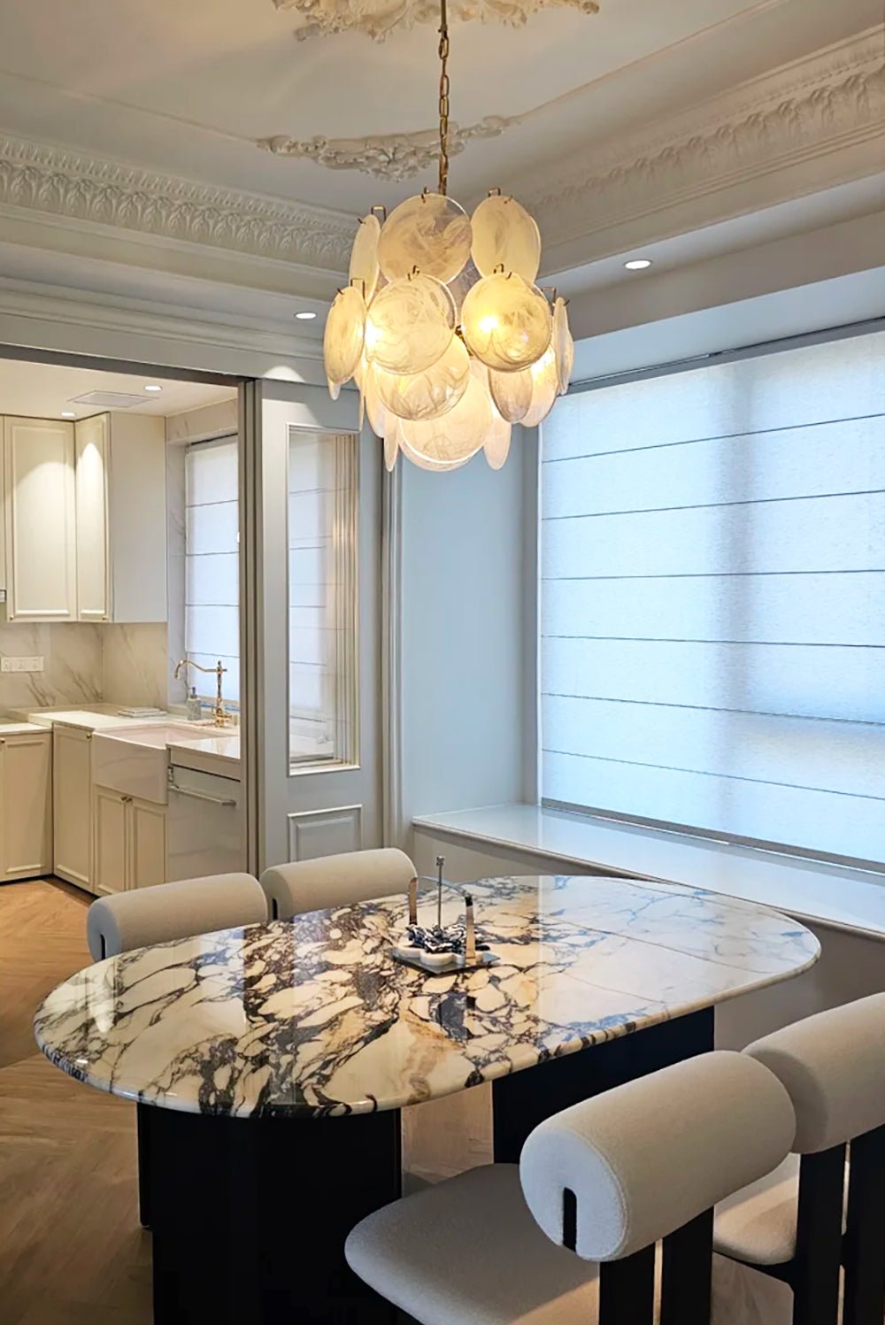 Aurora Chandelier Apricot Murano Glass Disc Layered Artistic - Blowlighting