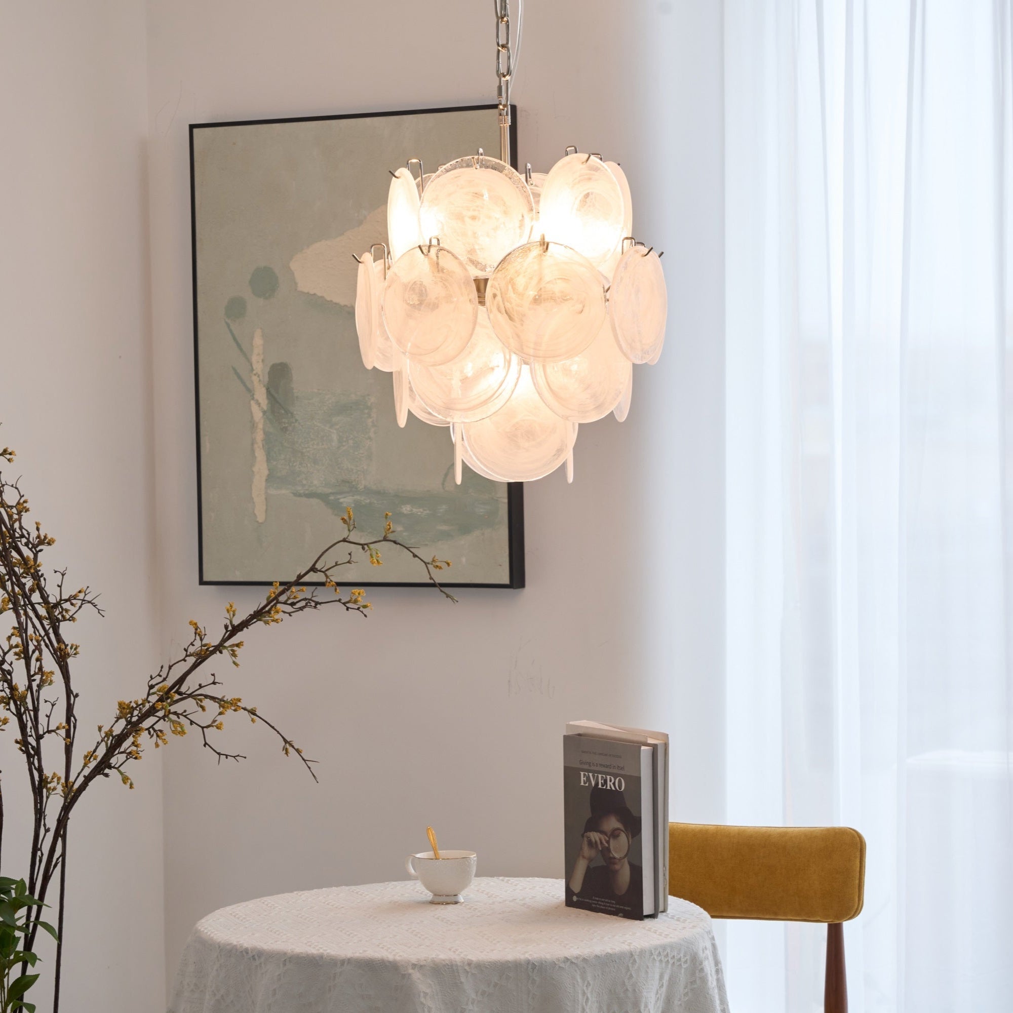 Aurora Chandelier Apricot Murano Glass Disc Layered Artistic - Blowlighting