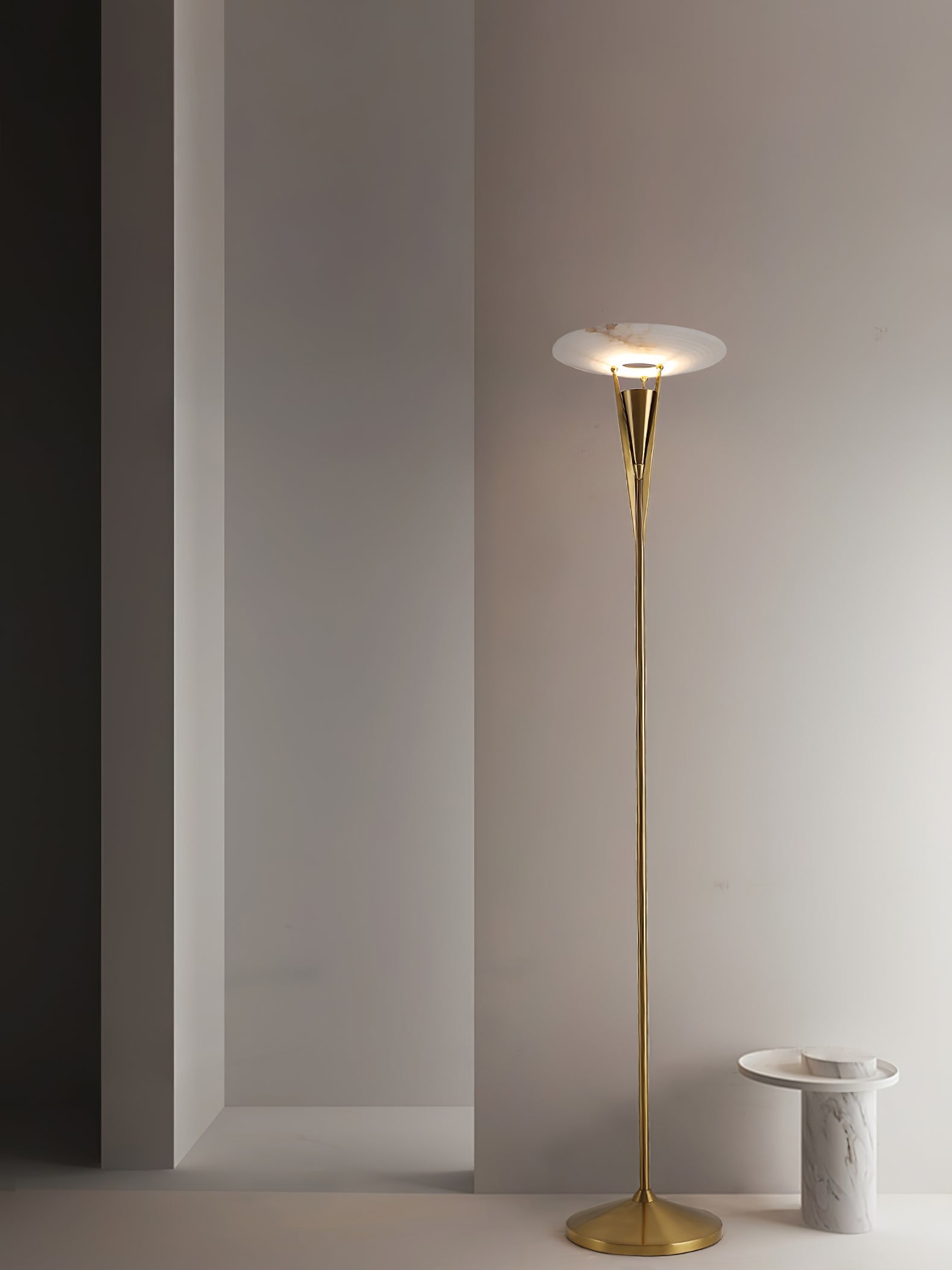 Veloros Cone Alabaster Floor Lamp - Blowlighting