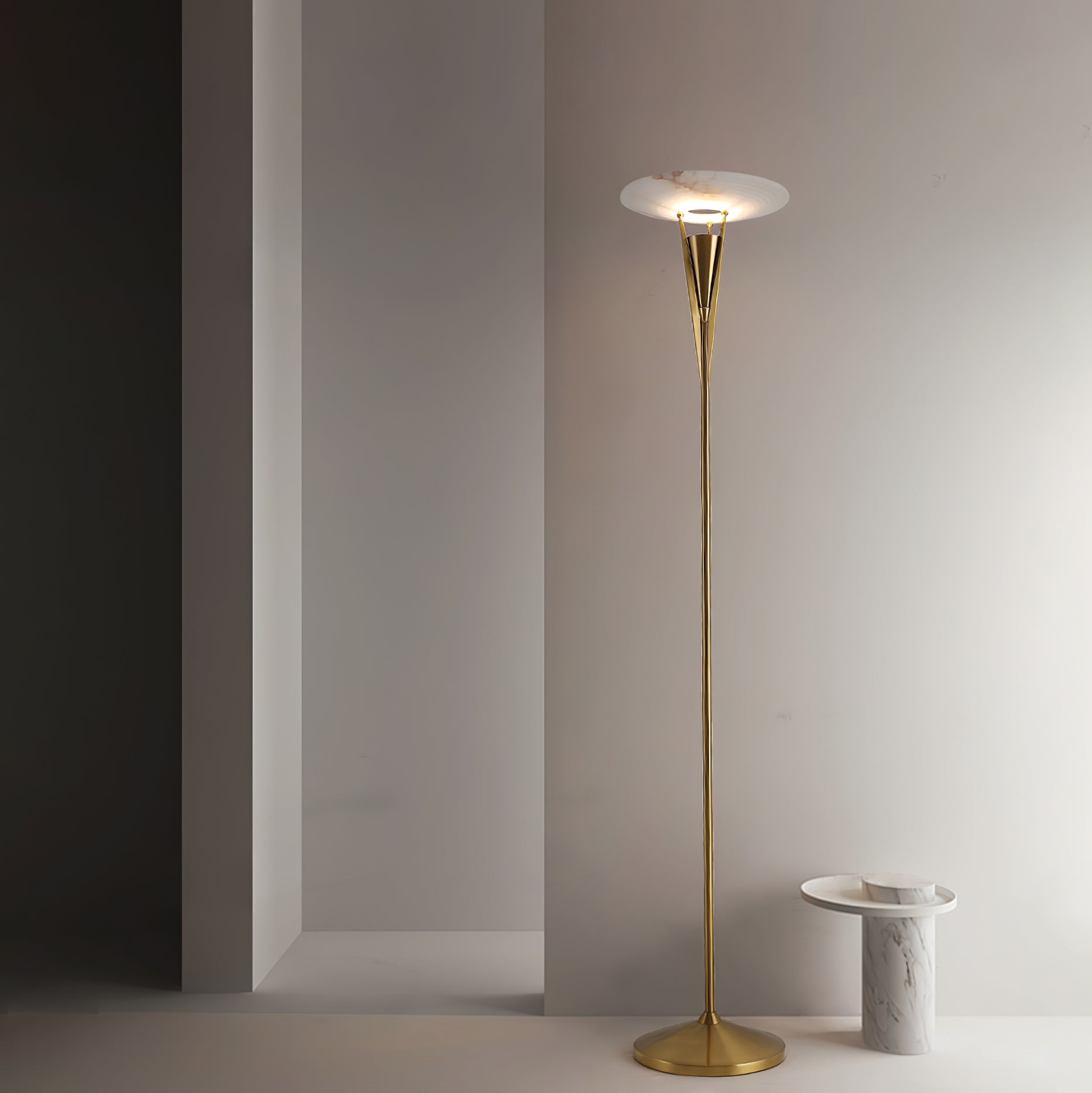 Veloros Cone Alabaster Floor Lamp - Blowlighting