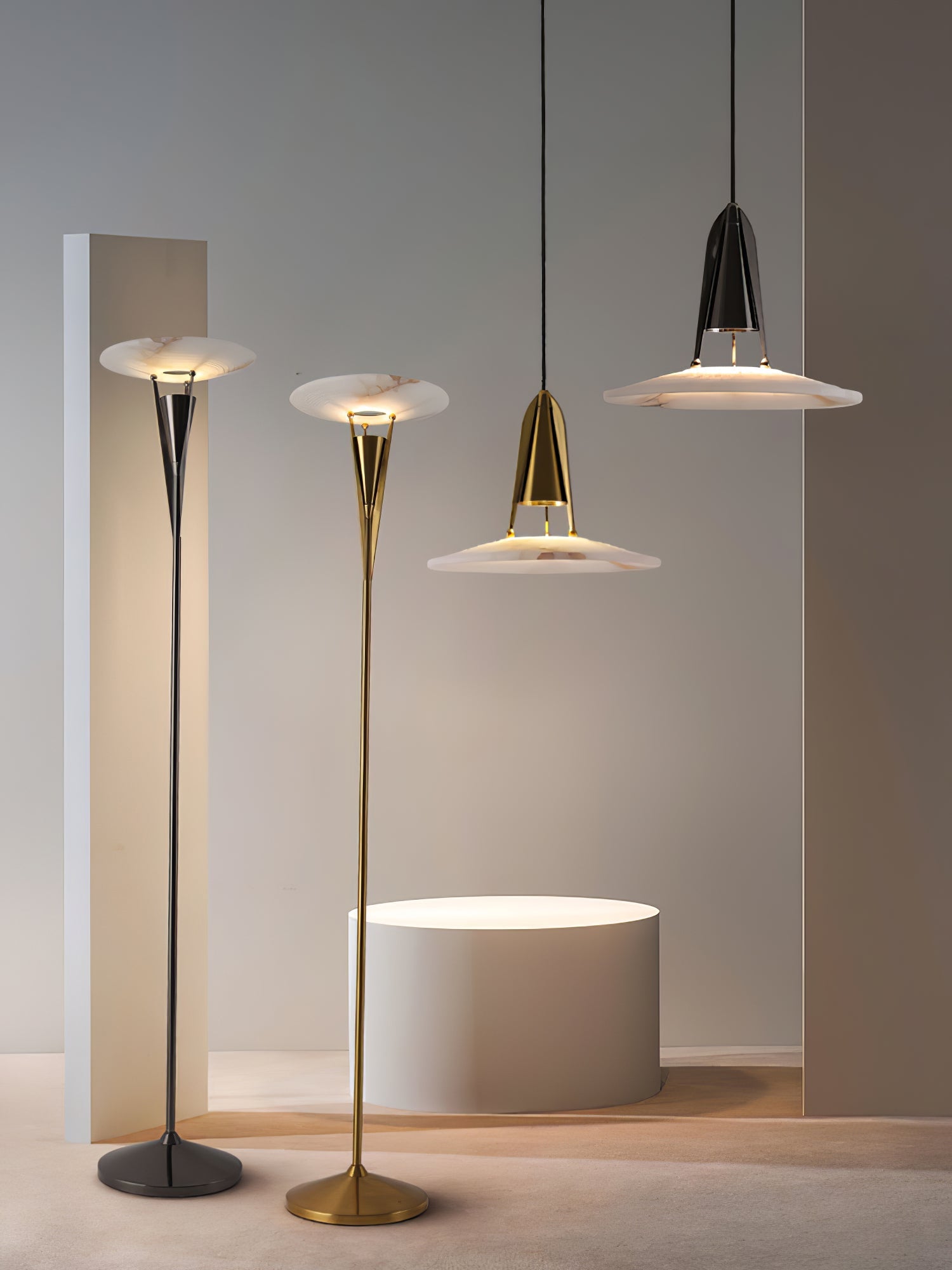 Veloros Cone Alabaster Floor Lamp - Blowlighting