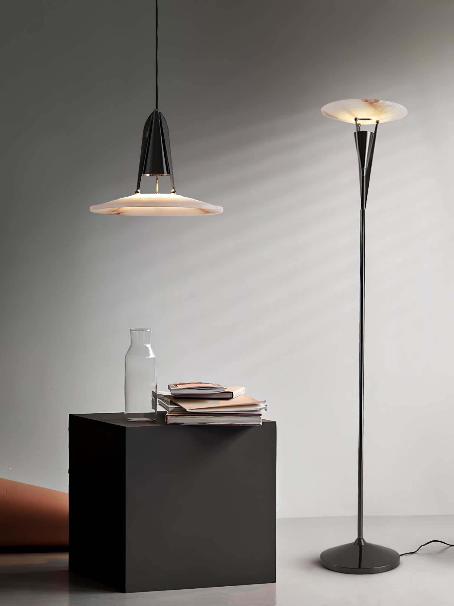 Veloros Cone Alabaster Floor Lamp - Blowlighting