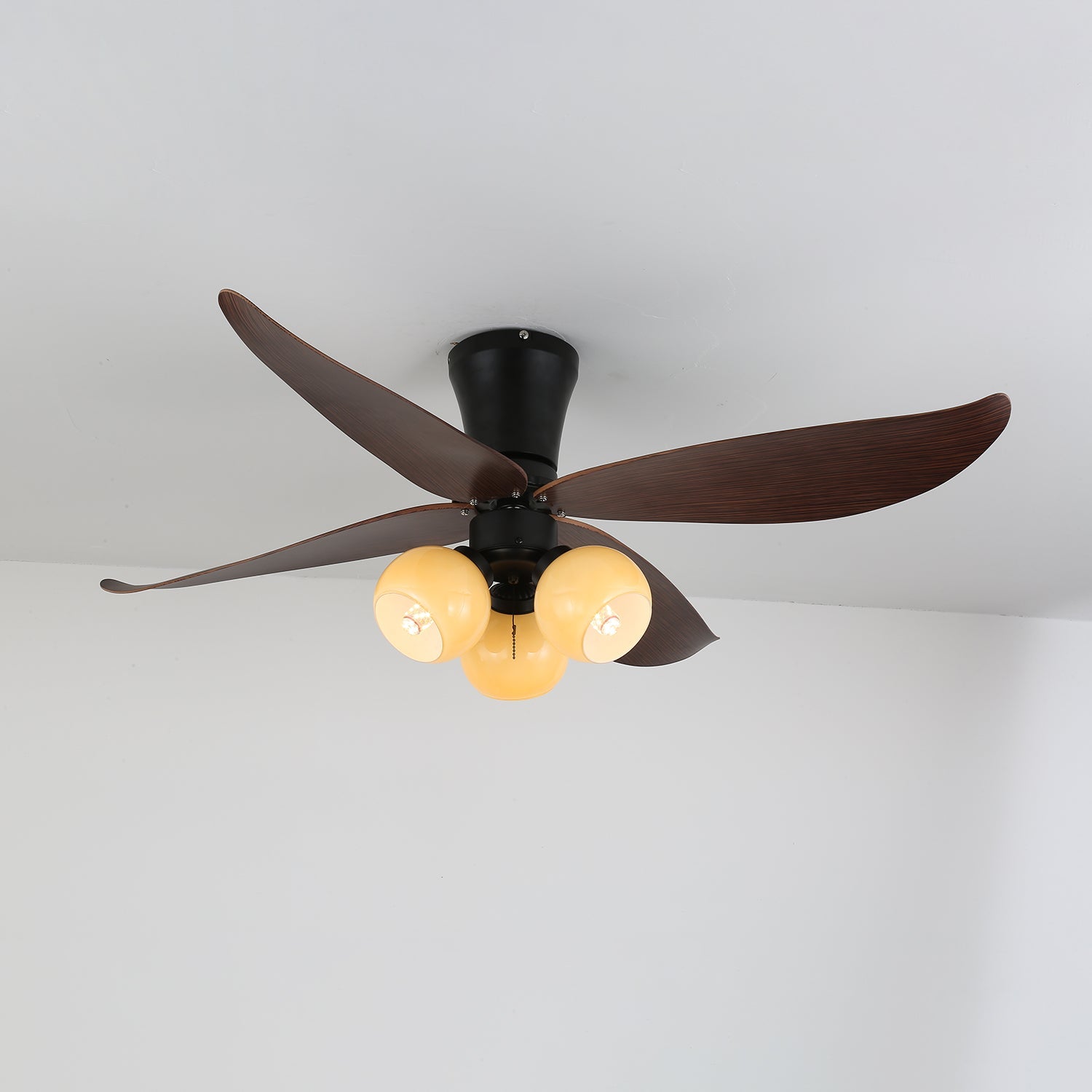 Selina Vintage Wood Glass Ceiling Fan Light - Blowlighting