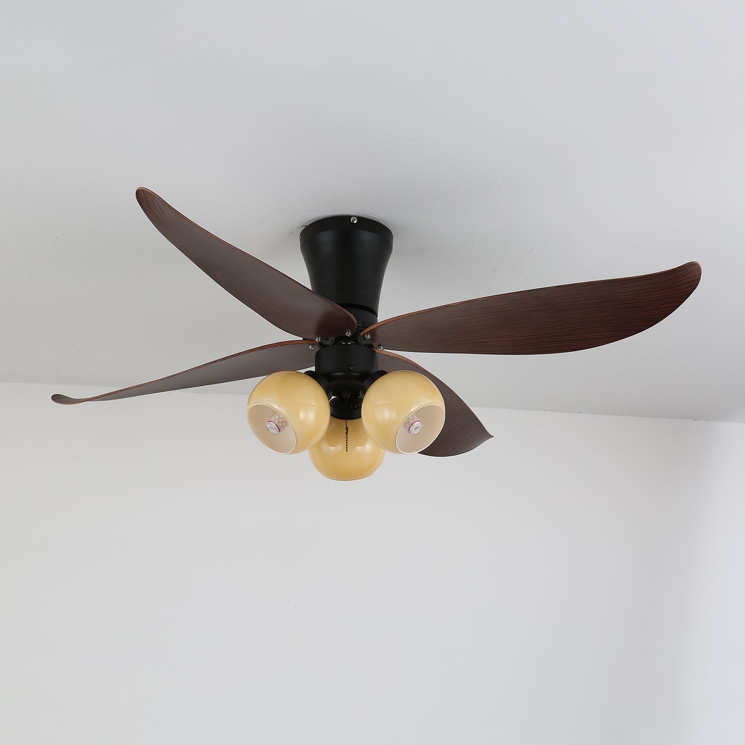 Selina Vintage Wood Glass Ceiling Fan Light - Blowlighting