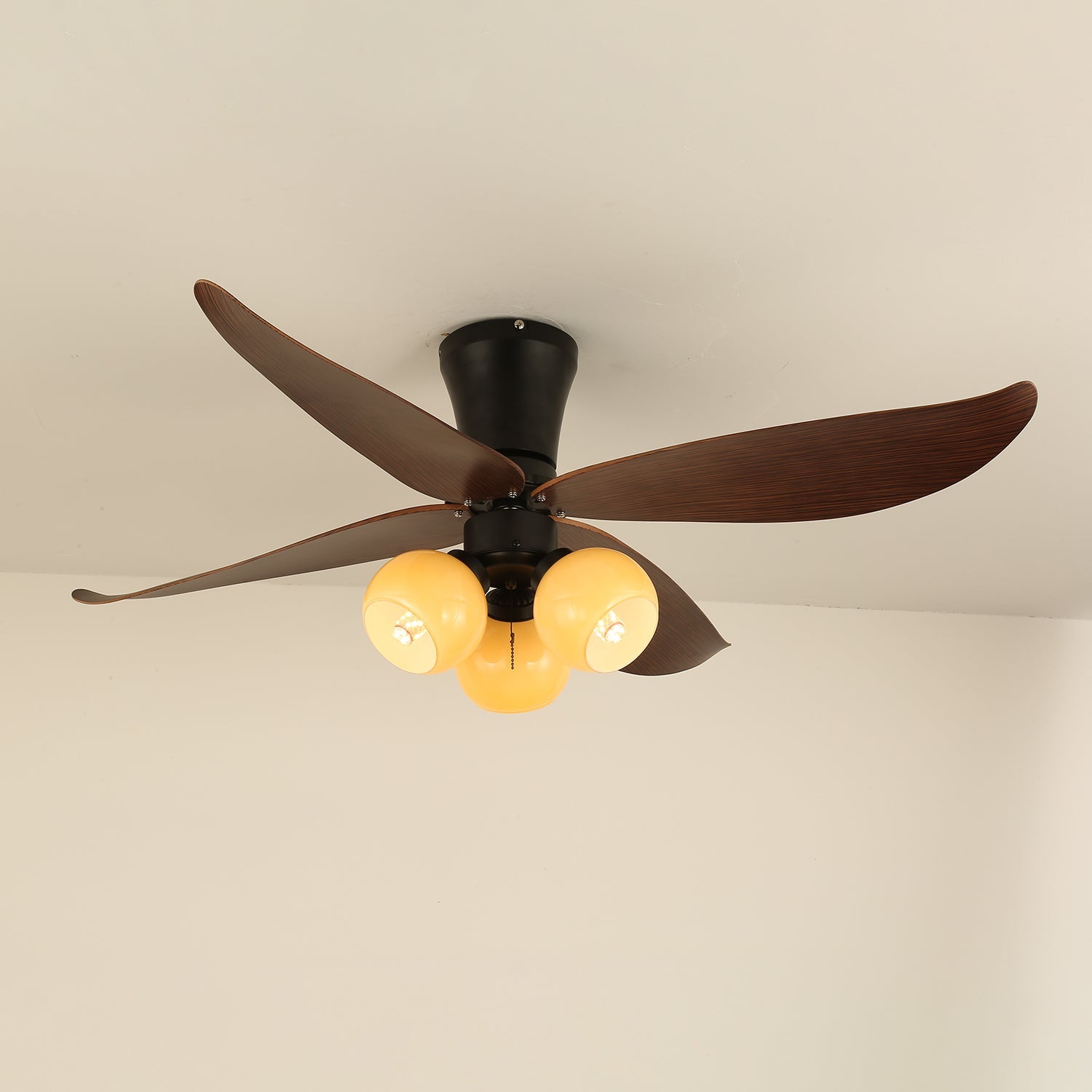Selina Vintage Wood Glass Ceiling Fan Light - Blowlighting