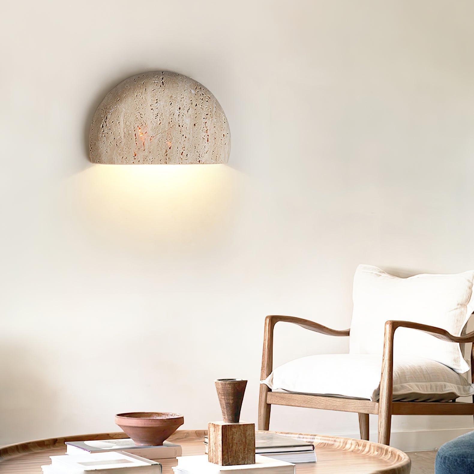 Armarel Half Moon Travertine Wall Light - Blowlighting