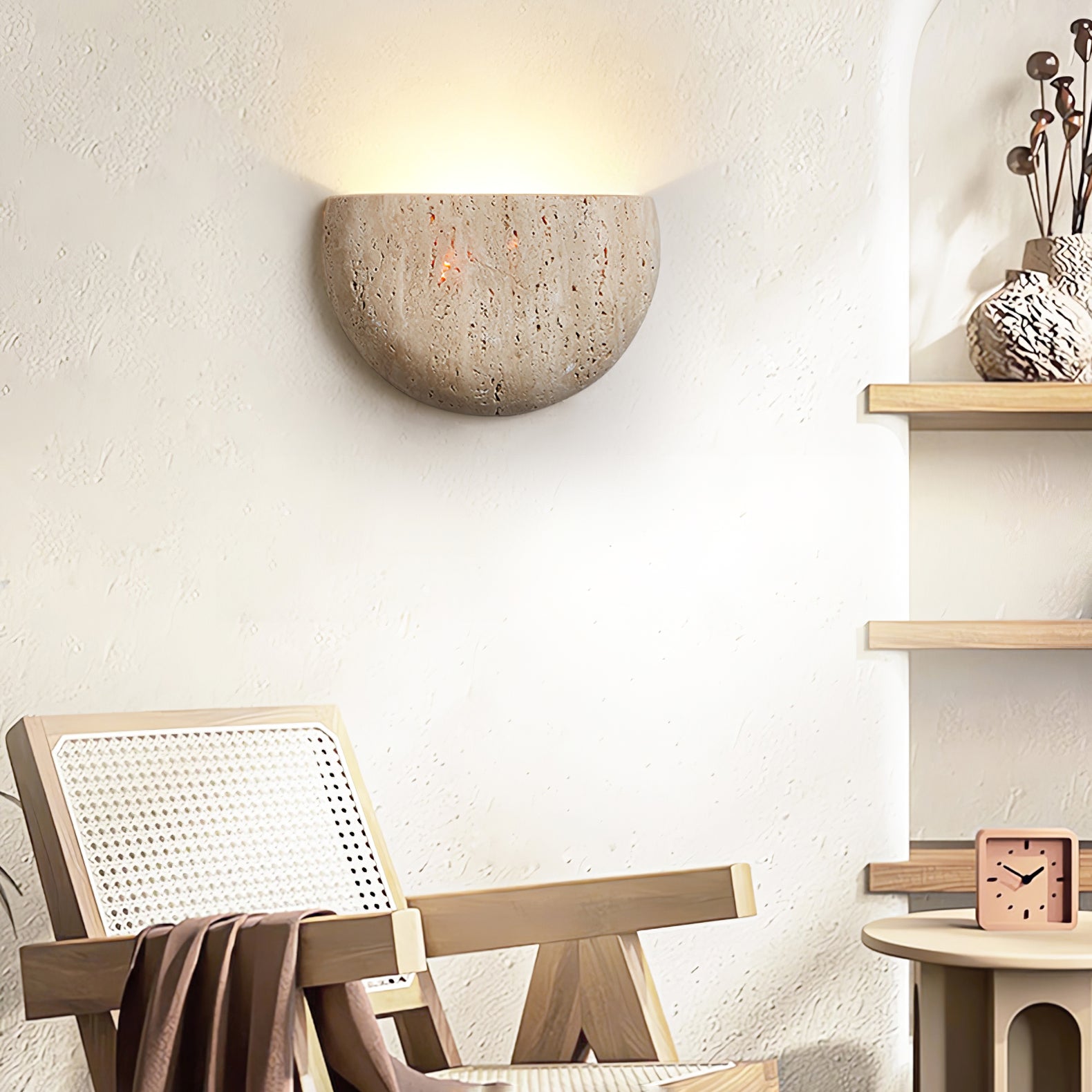 Armarel Half Moon Travertine Wall Light - Blowlighting