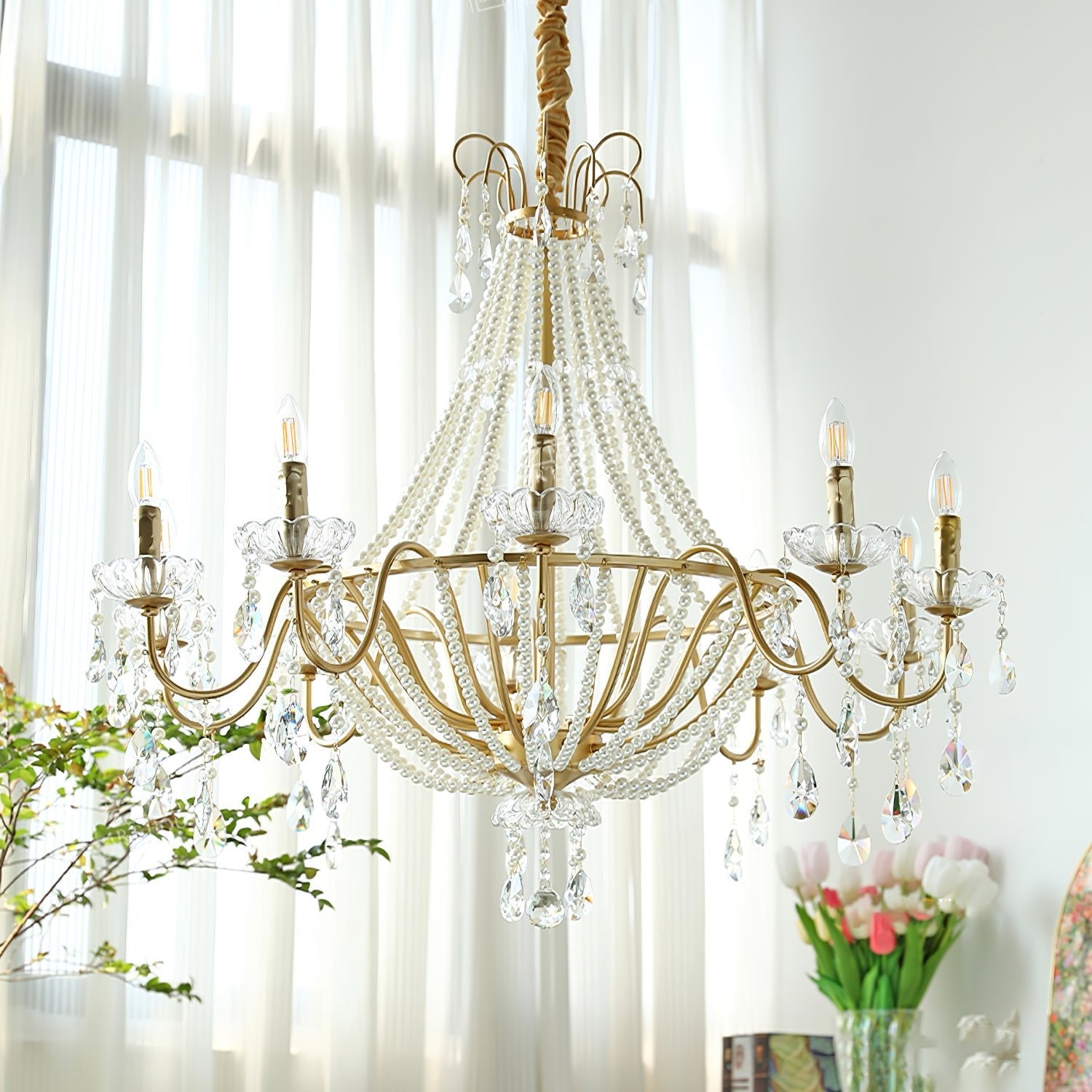 Eurvaros Vintage Crystal Brass Chandelier - Blowlighting