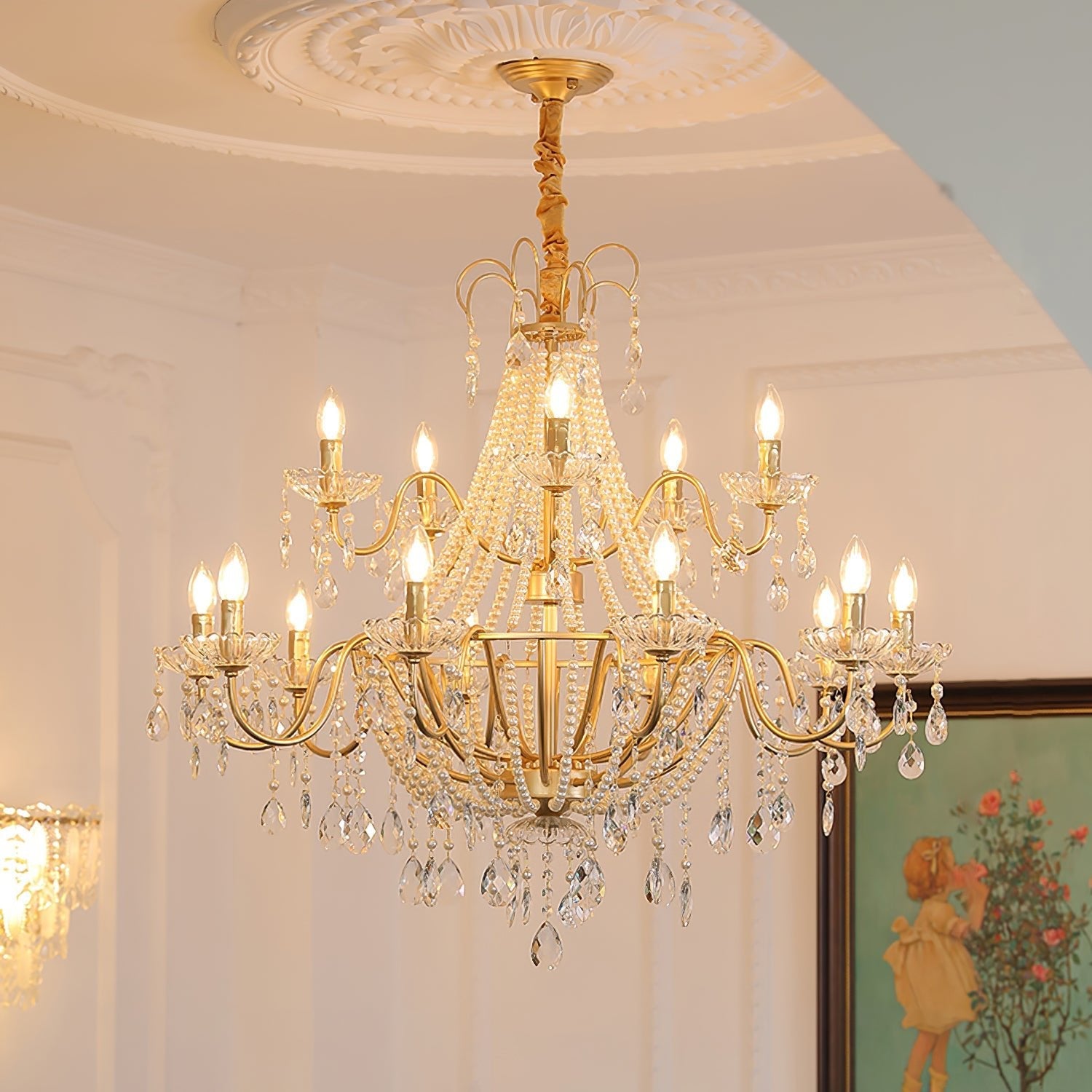 Eurvaros Vintage Crystal Brass Chandelier - Blowlighting