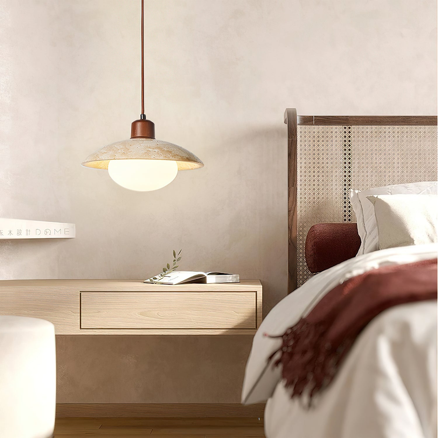 Onorarae Dome-Shade Travertine Pendant Light - Blowlighting